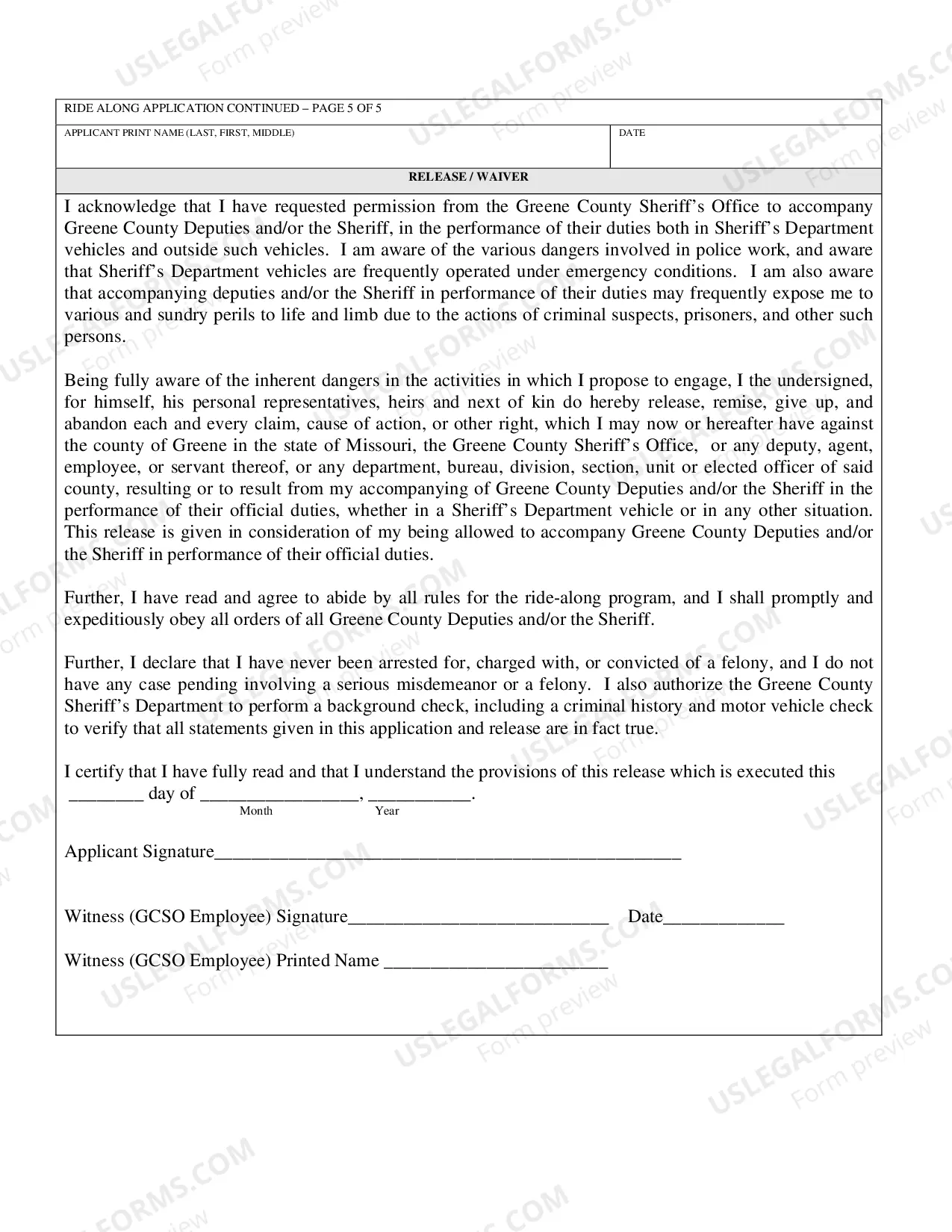 Preview Sheriff Ride-Along Application