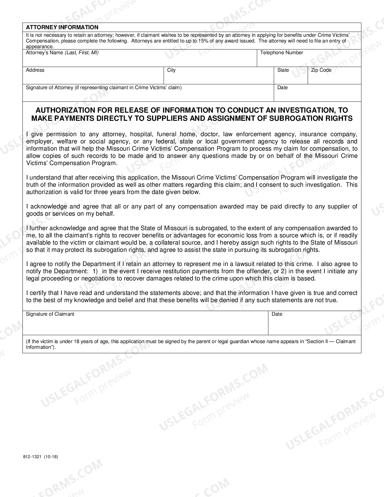 Preview Application for Crime Victims' Compensation