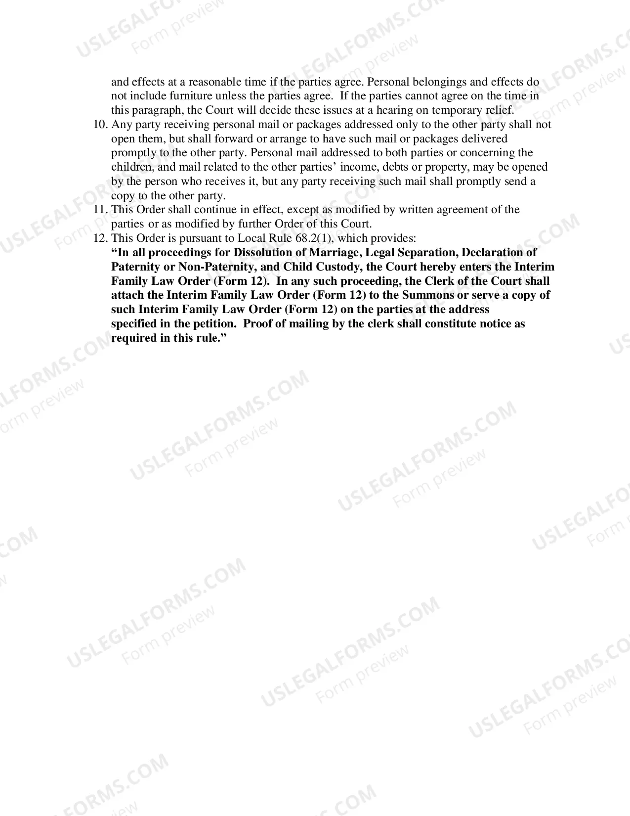 Preview Interim Family Law Order
