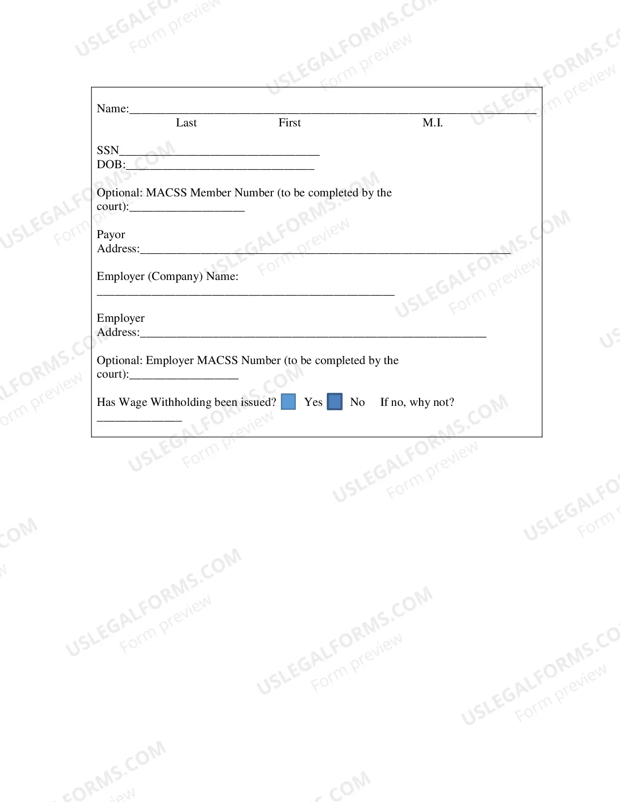 Preview Information Statement for Processing of Child Support/Maintenance