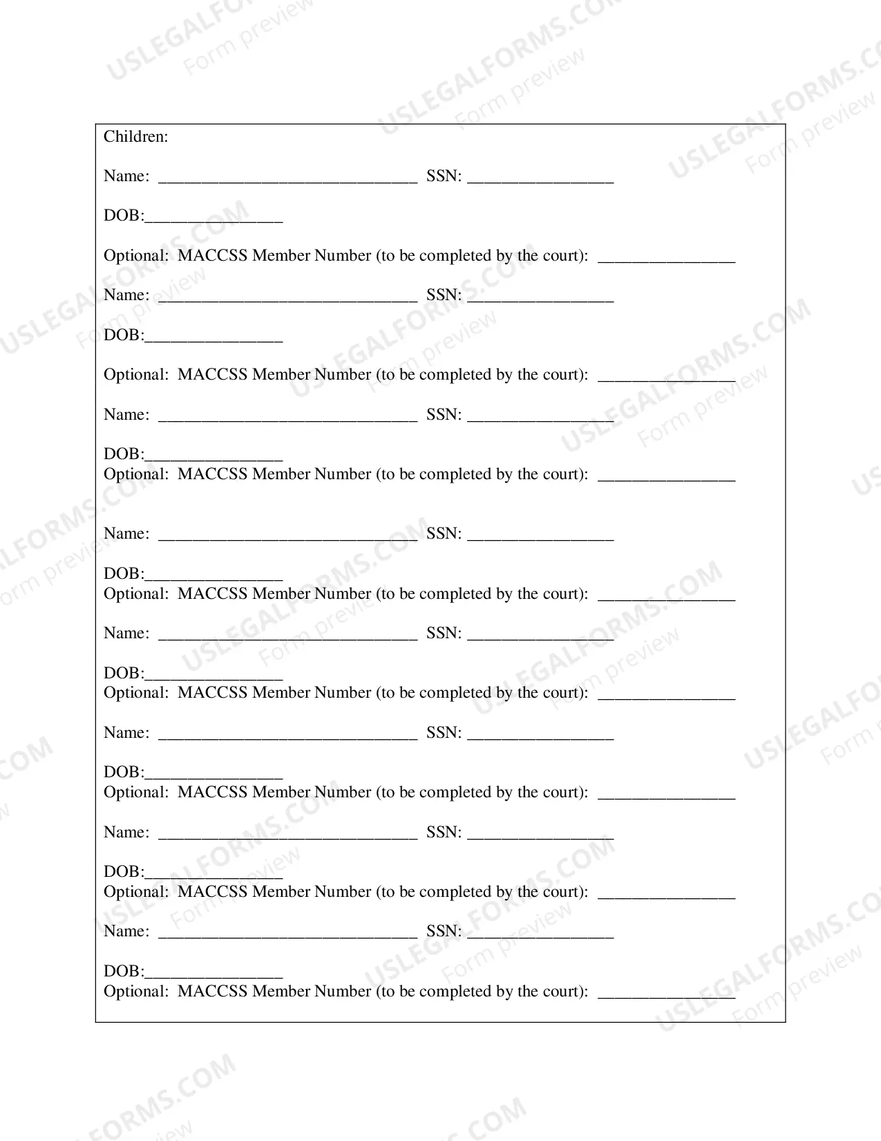 Preview Information Statement for Processing of Child Support/Maintenance