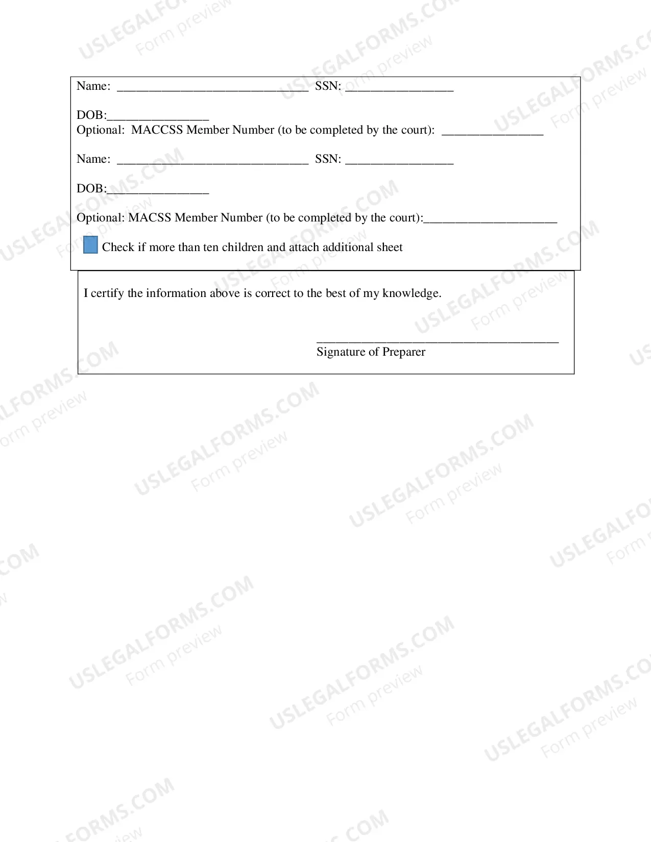 Preview Information Statement for Processing of Child Support/Maintenance