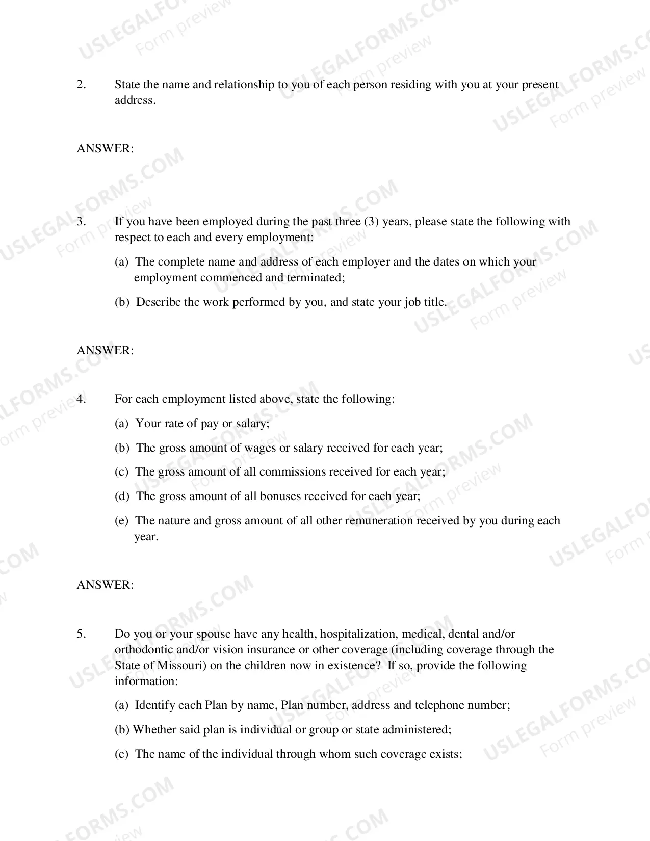 Preview First Interrogatories in Paternity of Custody Actions
