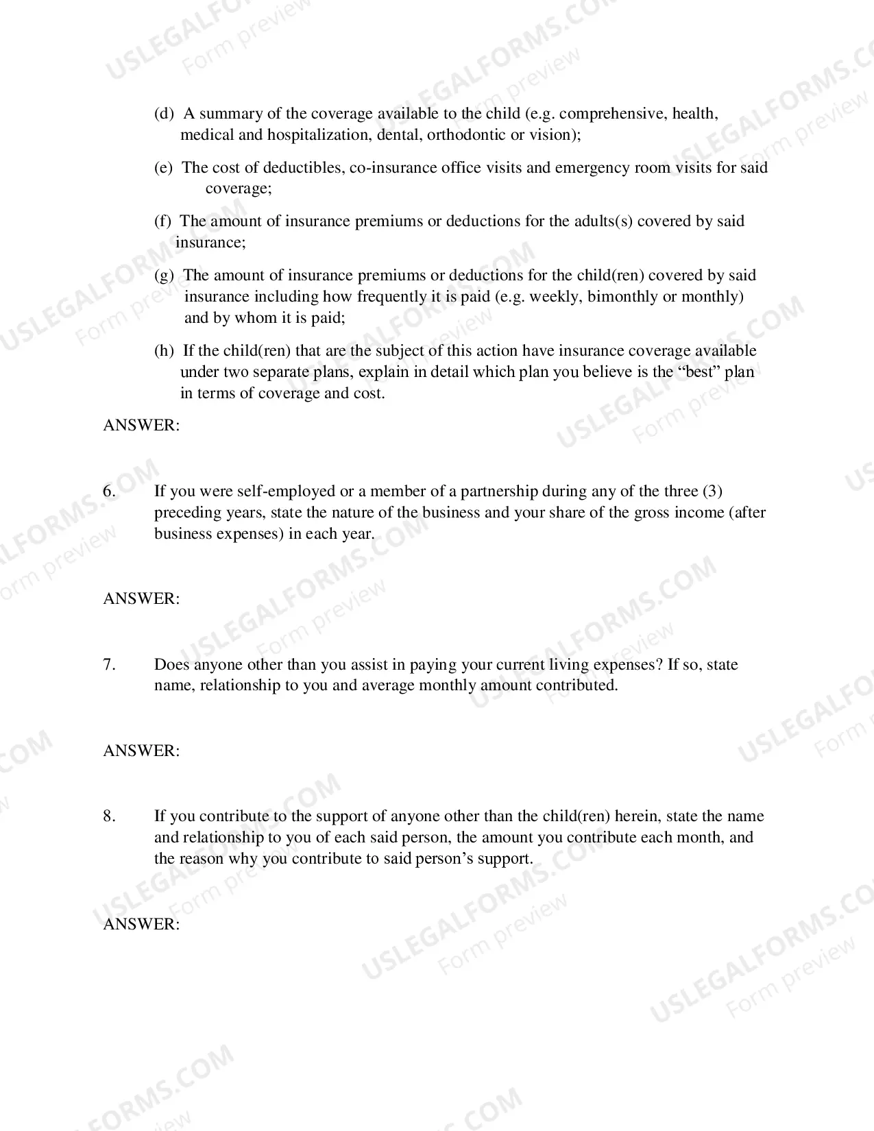 Preview First Interrogatories in Paternity of Custody Actions