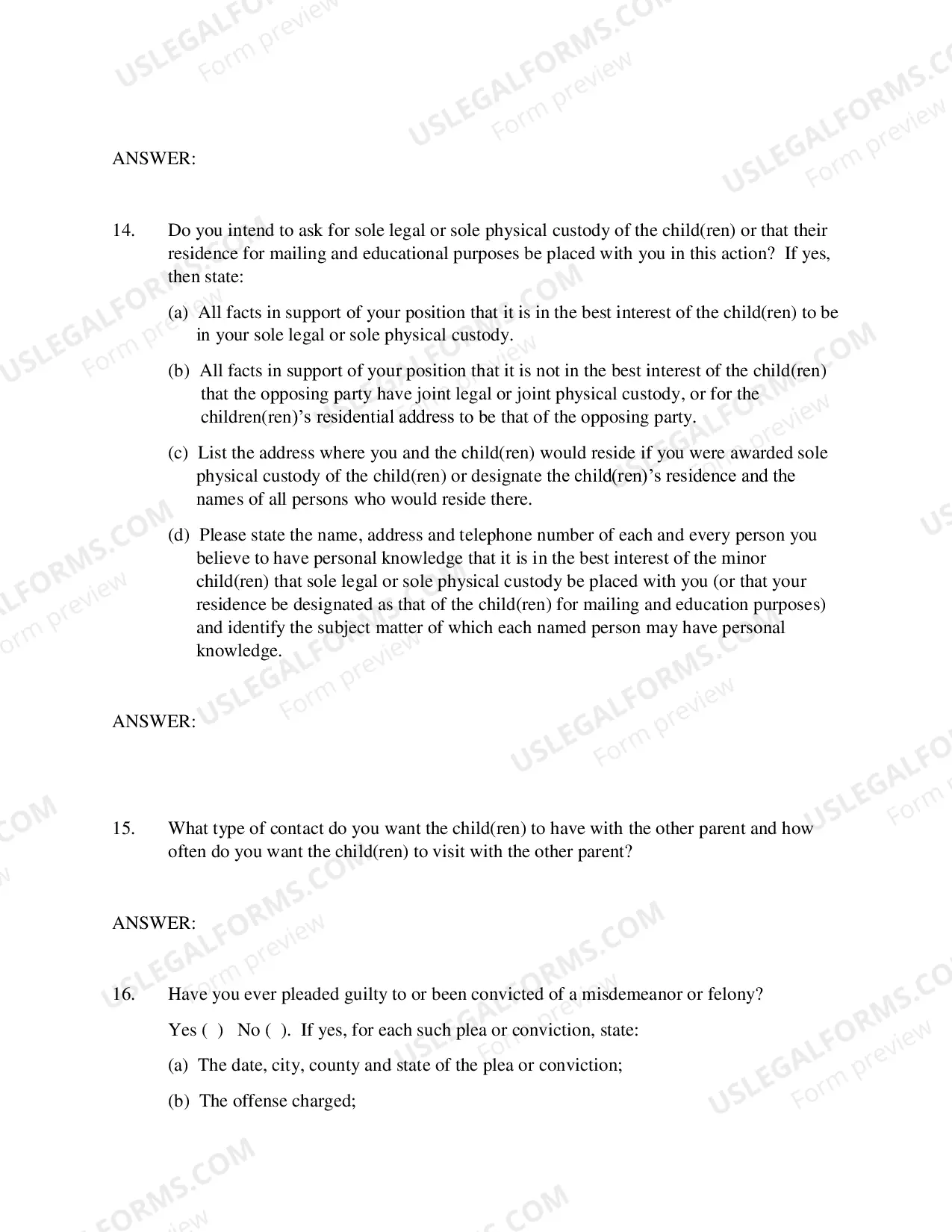 Preview First Interrogatories in Paternity of Custody Actions