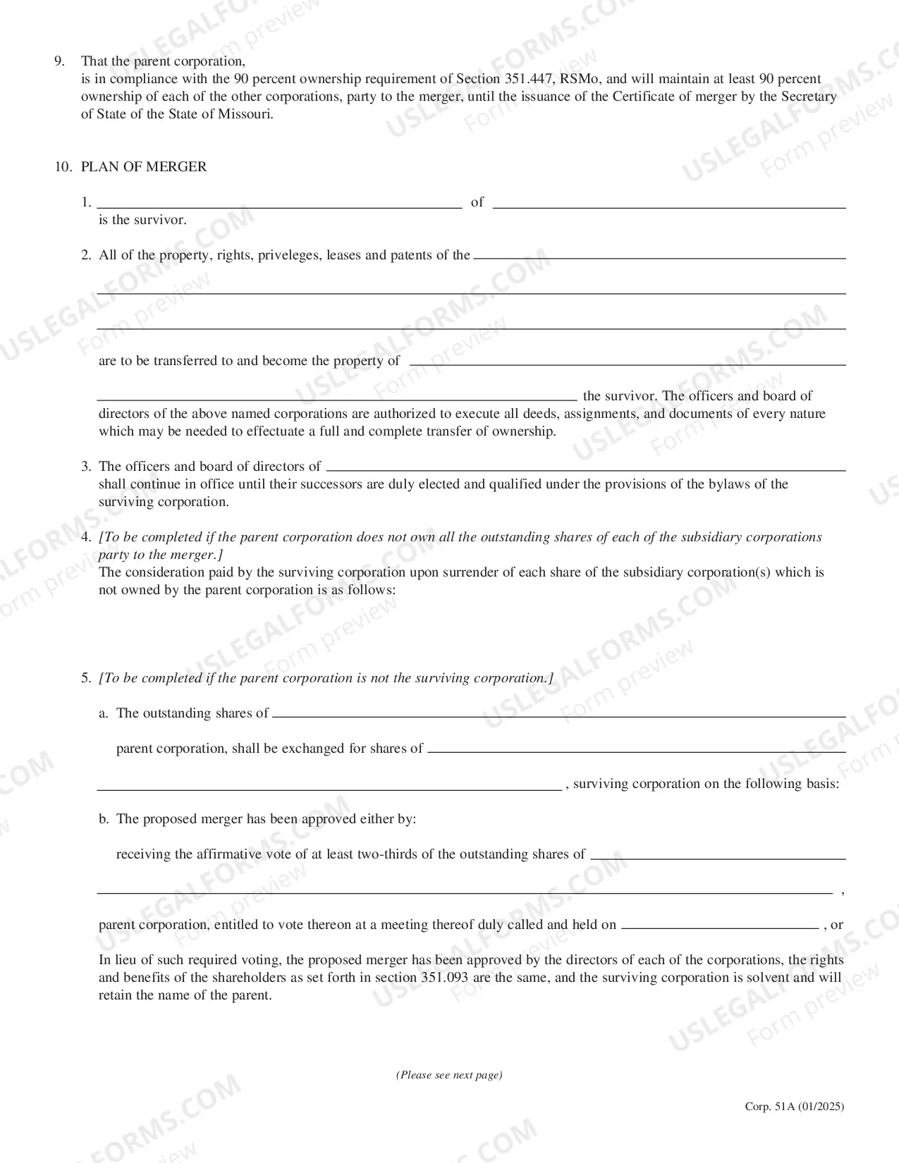Preview Articles of Merger For Parent Subsidiary Corporations