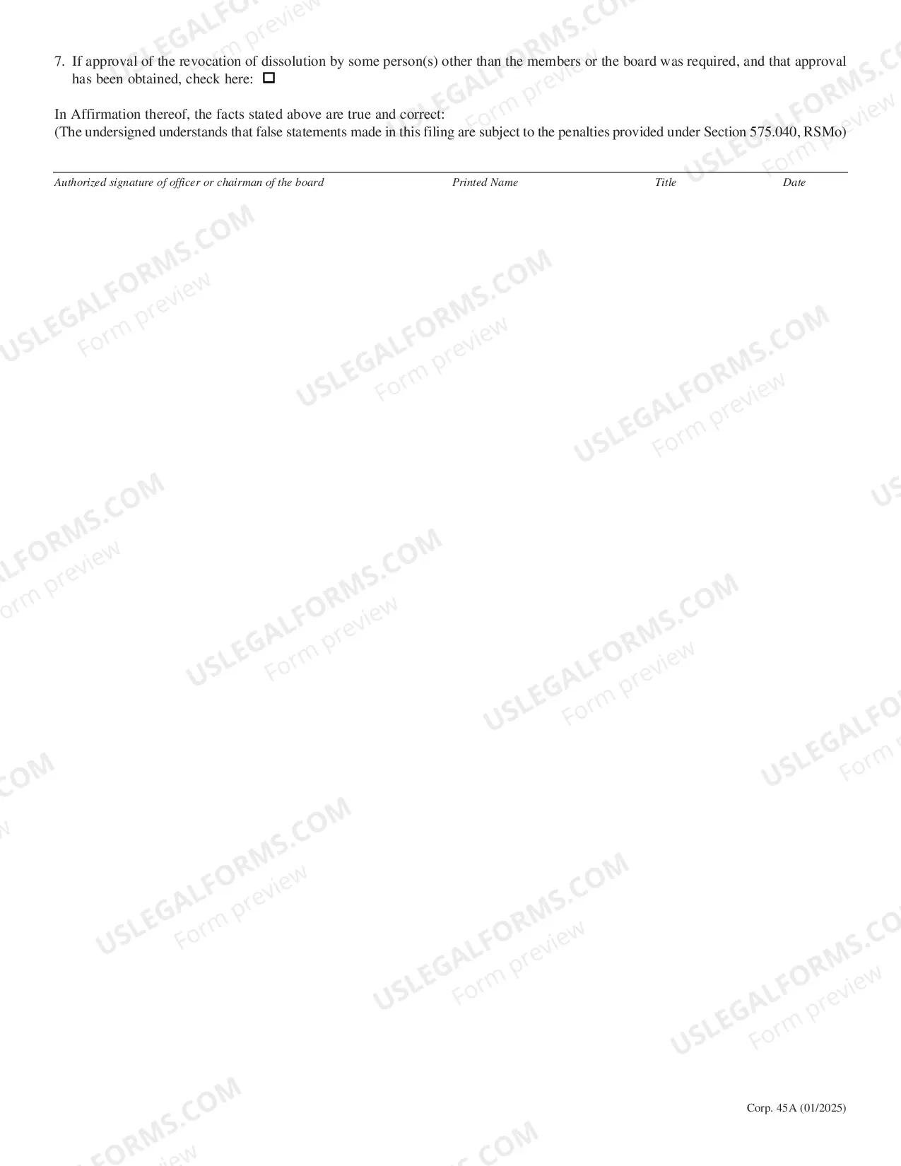 Preview Articles of Revocation of Voluntary Dissolution For A Nonprofit Corporation