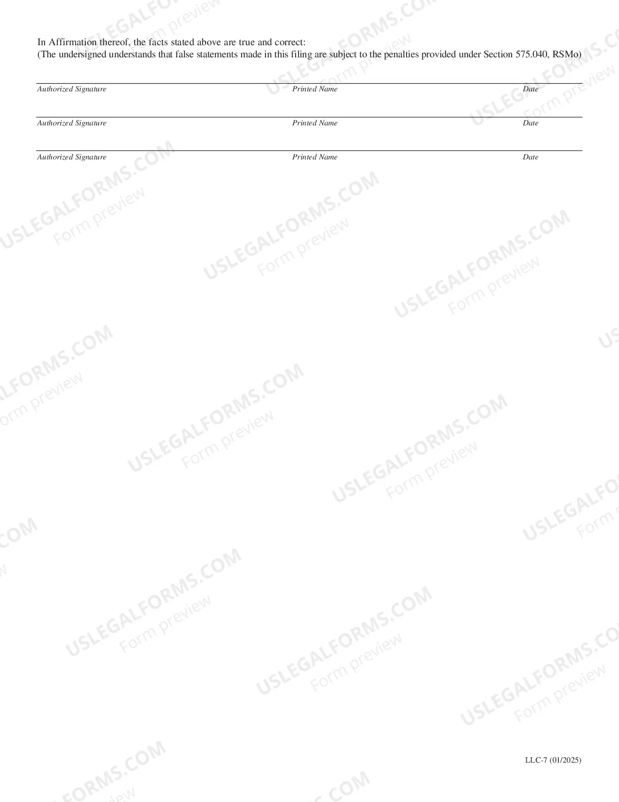 Preview Statement of Correction For Limited Liability Company