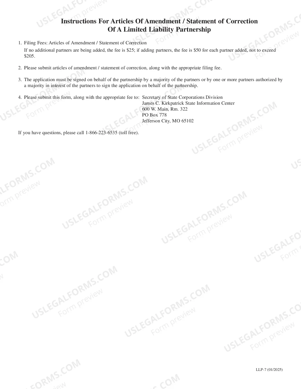 Preview Articles of Amendment For A Limited Liability Partnership