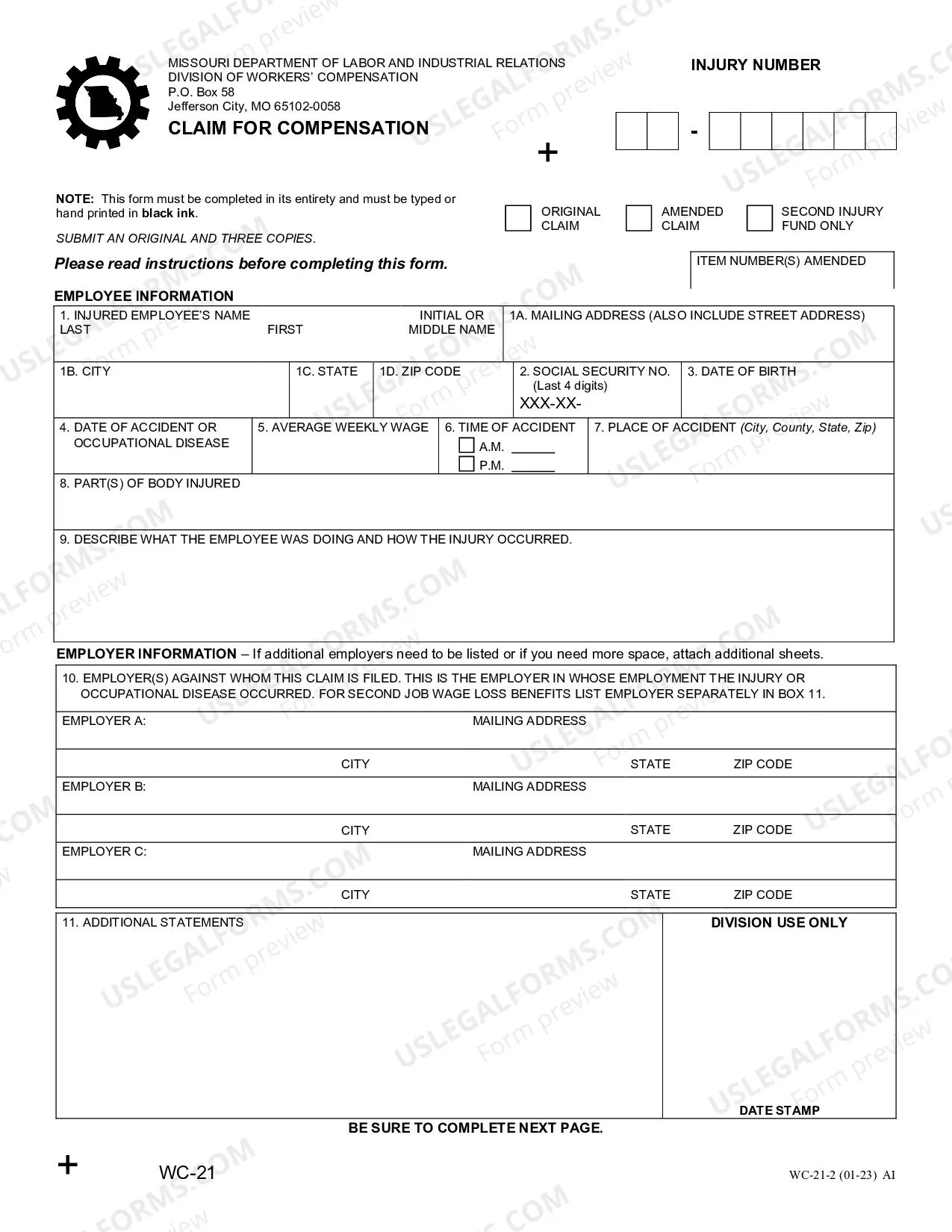 Preview Claim For Compensation