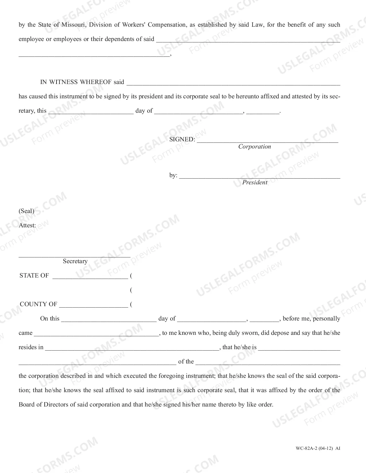 Preview Guaranty To Satisfy Compensation Claims Under Workers Compensation Law of Missouri