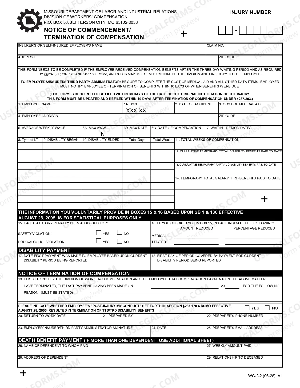 Preview Notice of Commencement Termination of Compensation