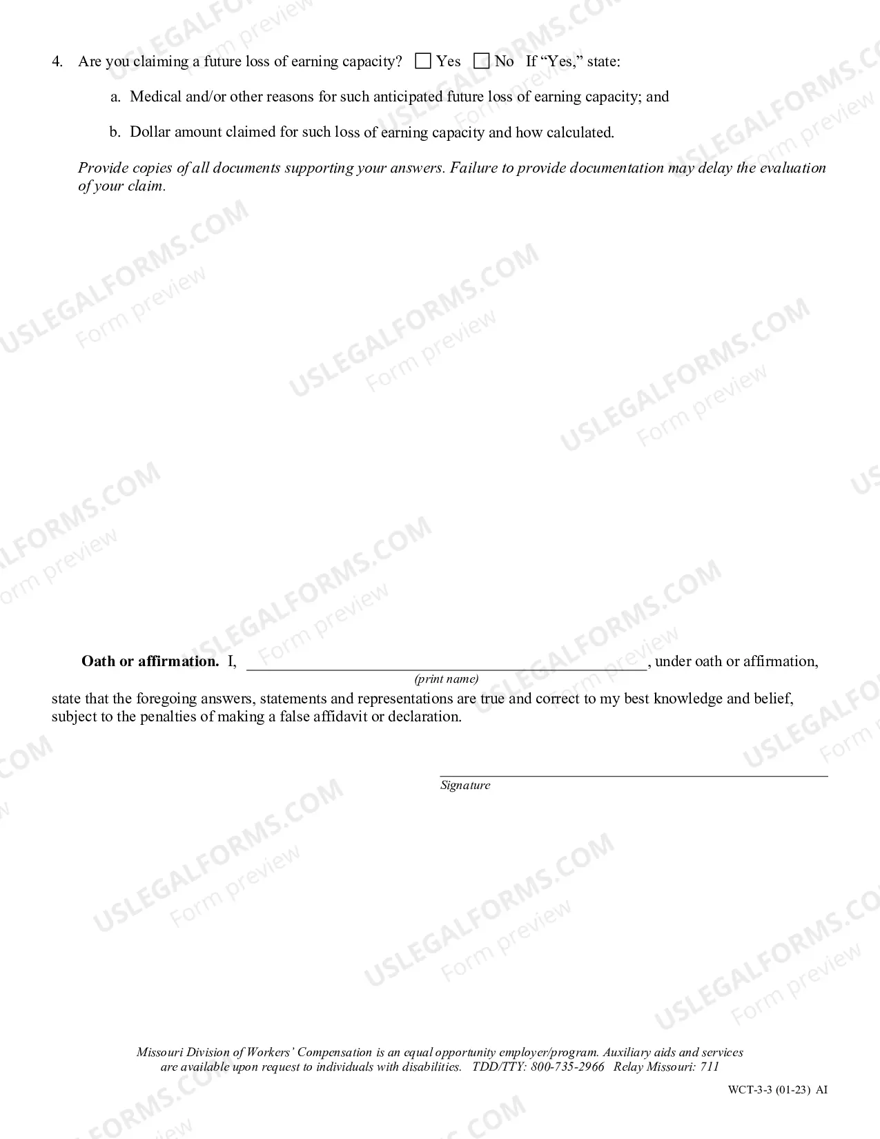 Preview Questions and Affidavit Regarding Lost Income - Affidavit Form B