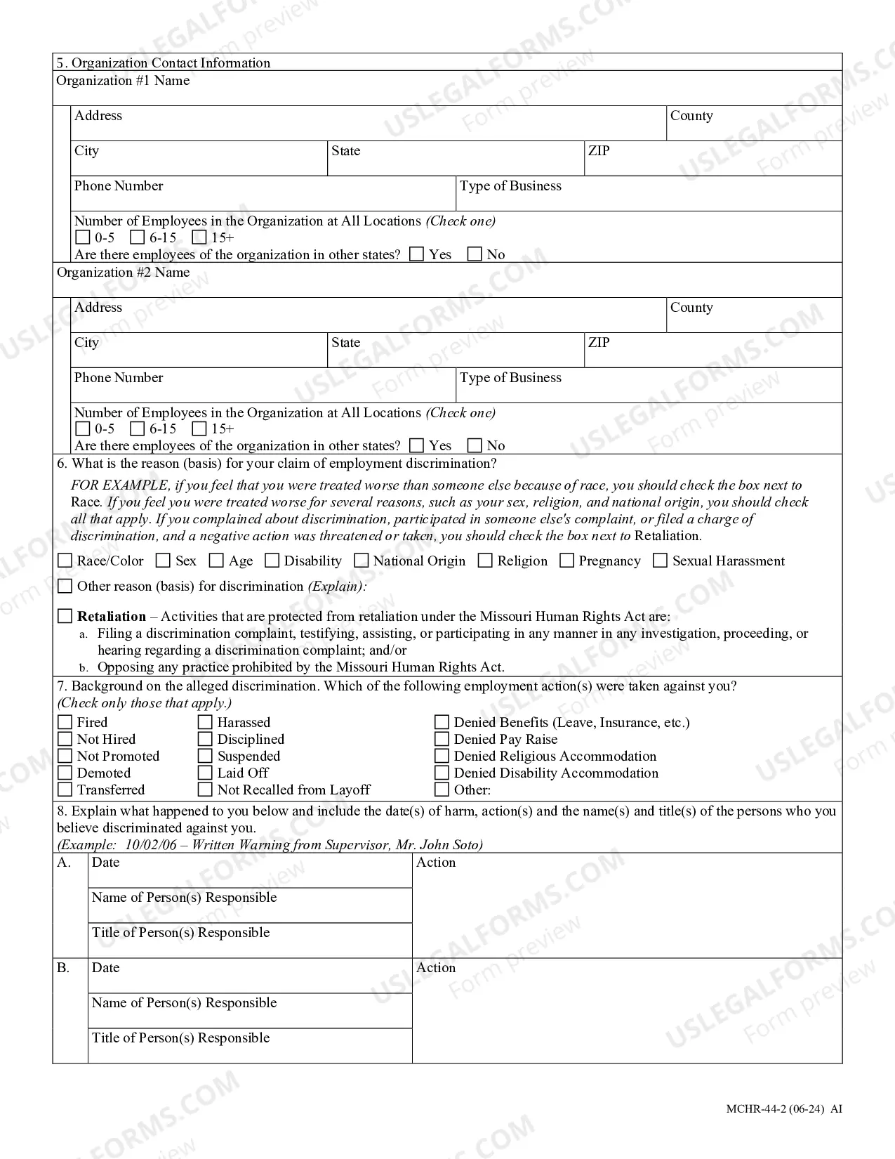 Preview Complaint Intake Questionnaire - Employment Complaints