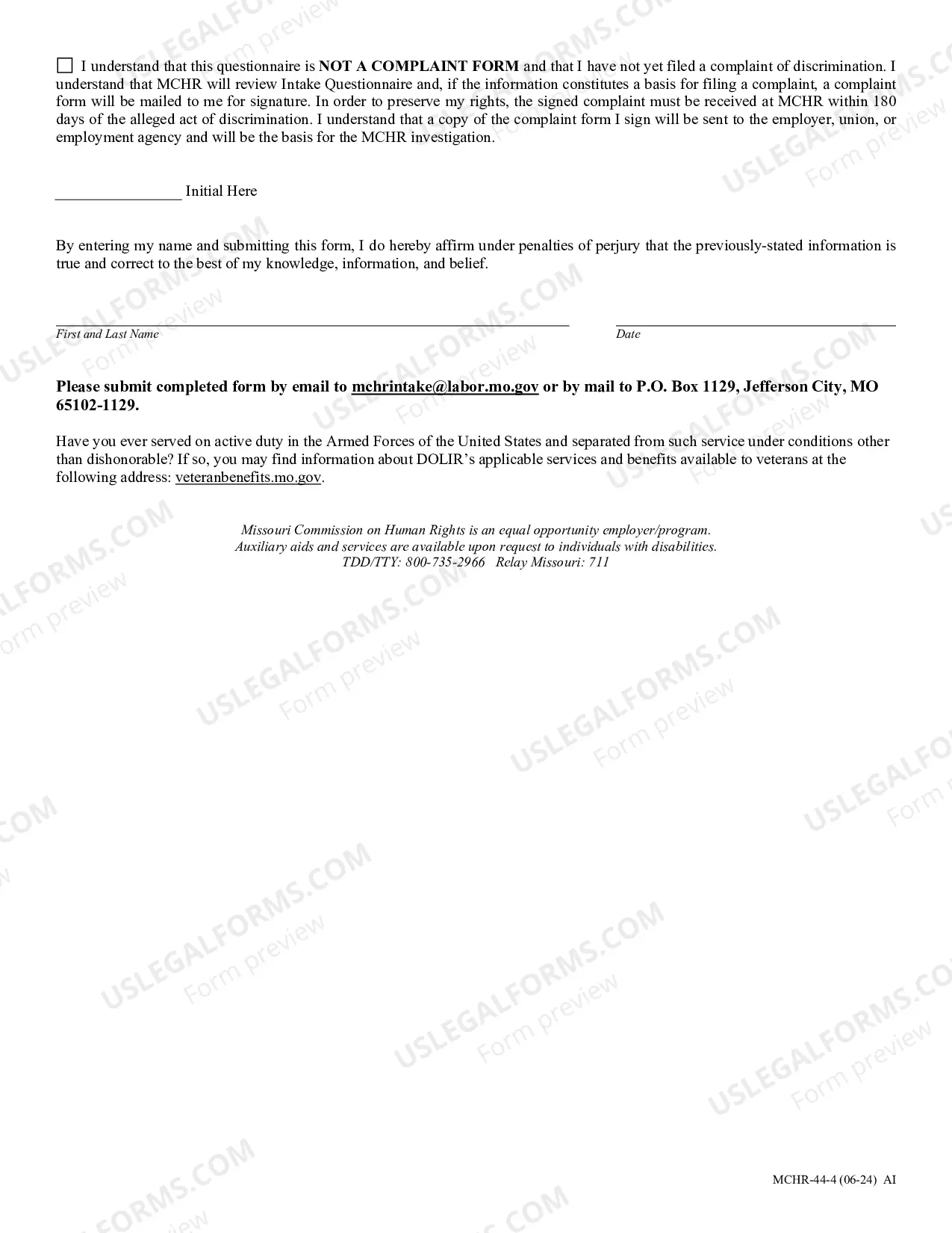 Preview Complaint Intake Questionnaire - Employment Complaints