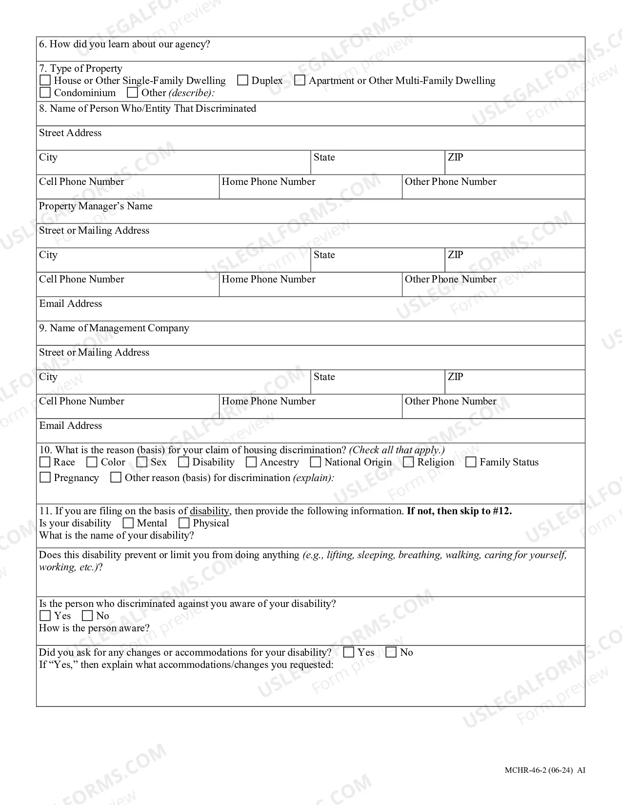 Preview Complaint Intake Questionnaire - Housing Complaints