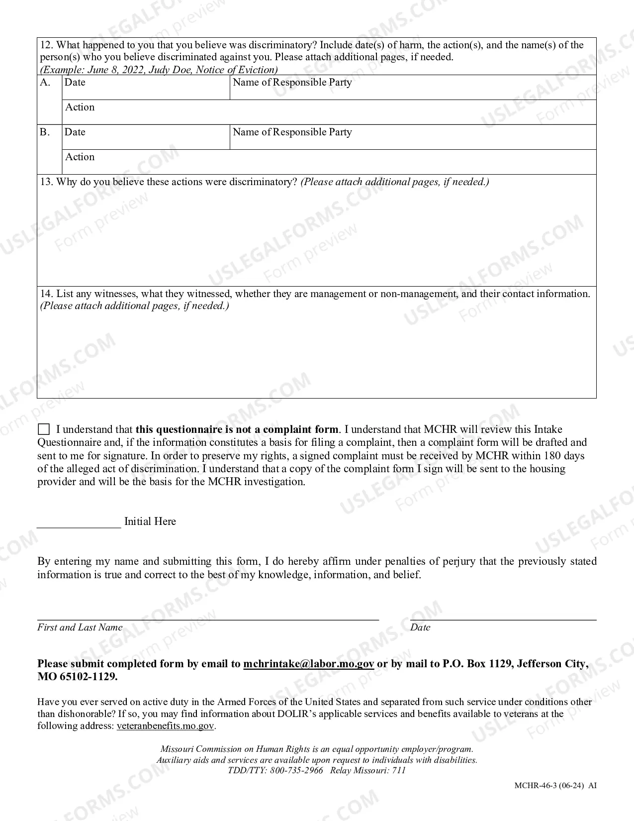 Preview Complaint Intake Questionnaire - Housing Complaints