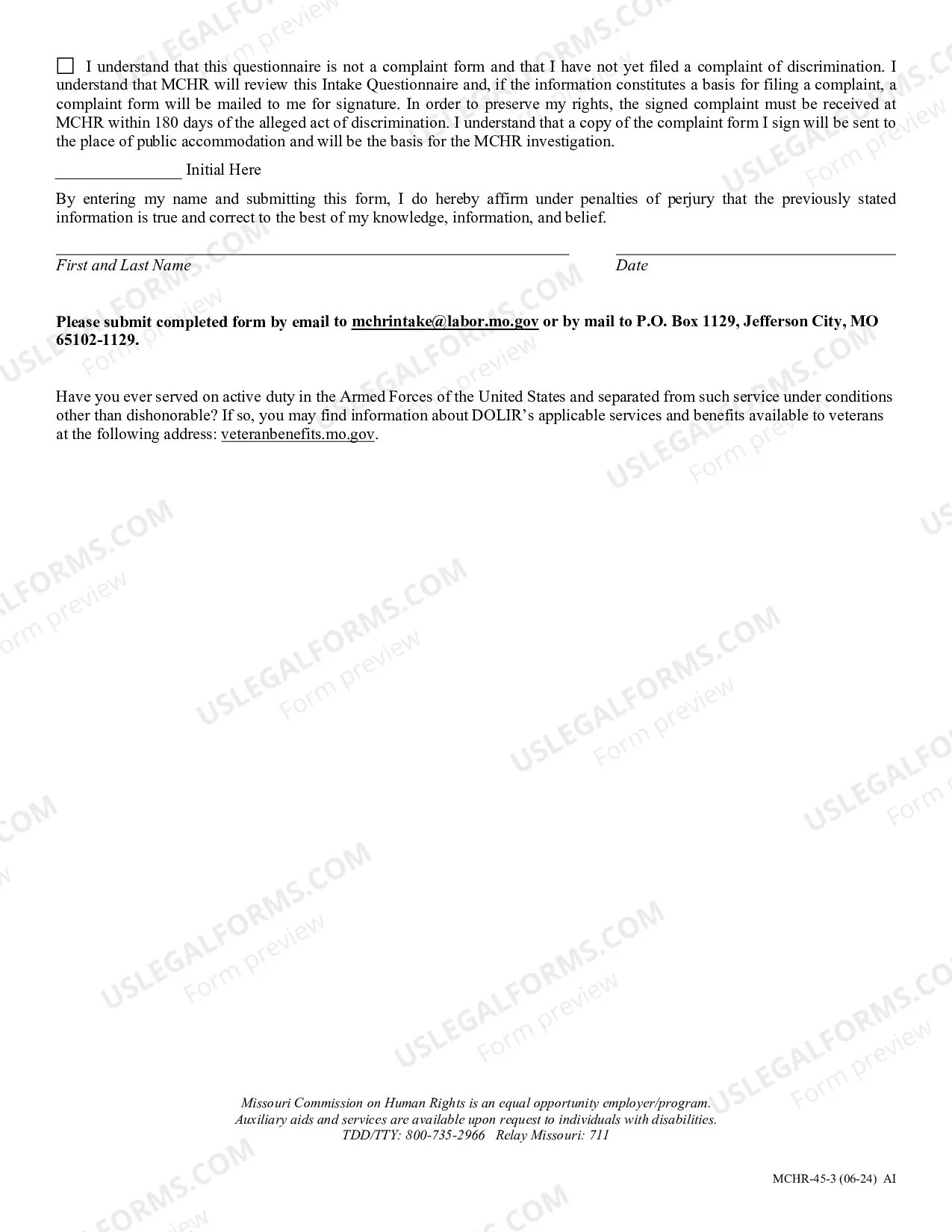 Preview Complaint Intake Questionnaire - Public Accommodations