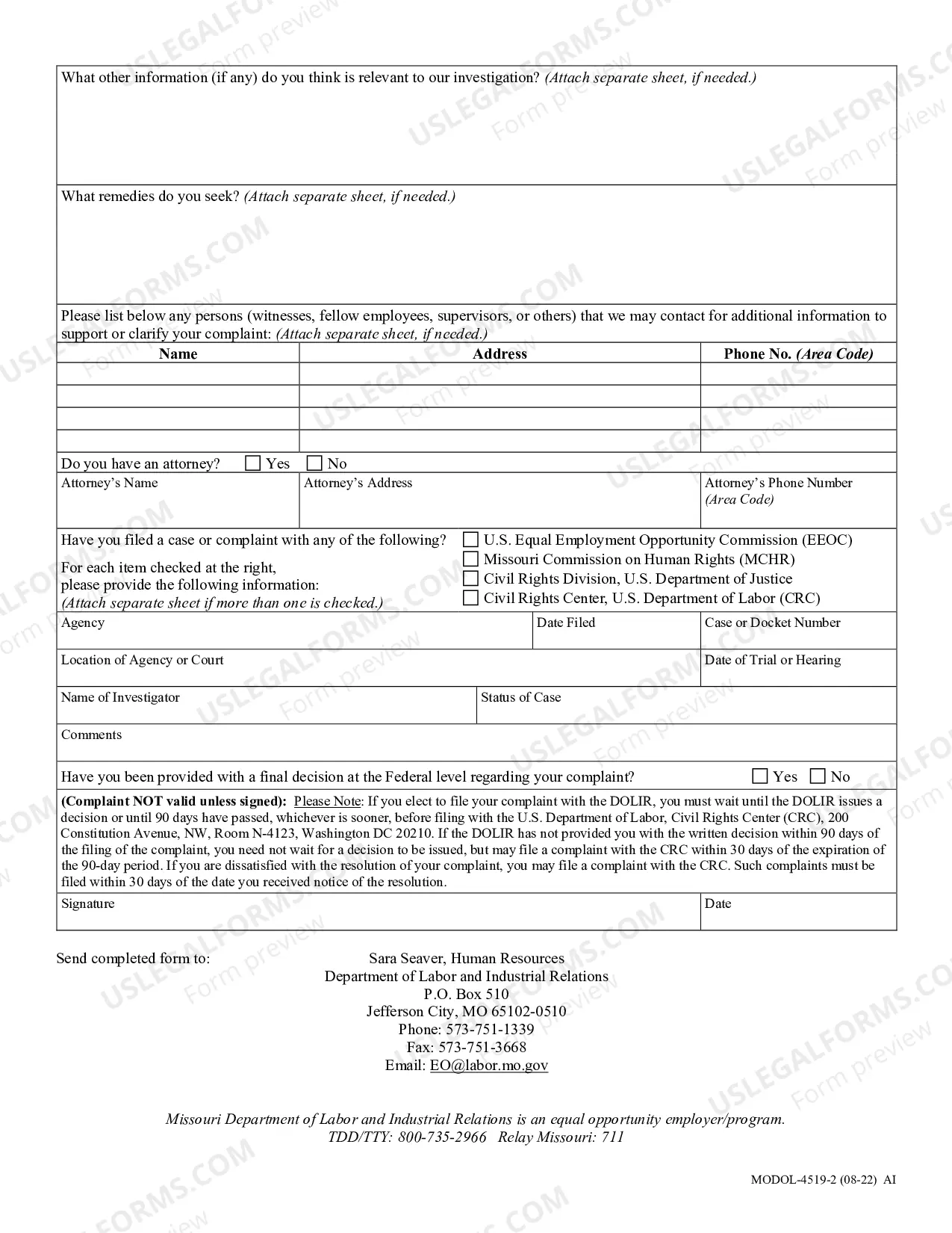 Preview Equal Opportunity Complaint Form