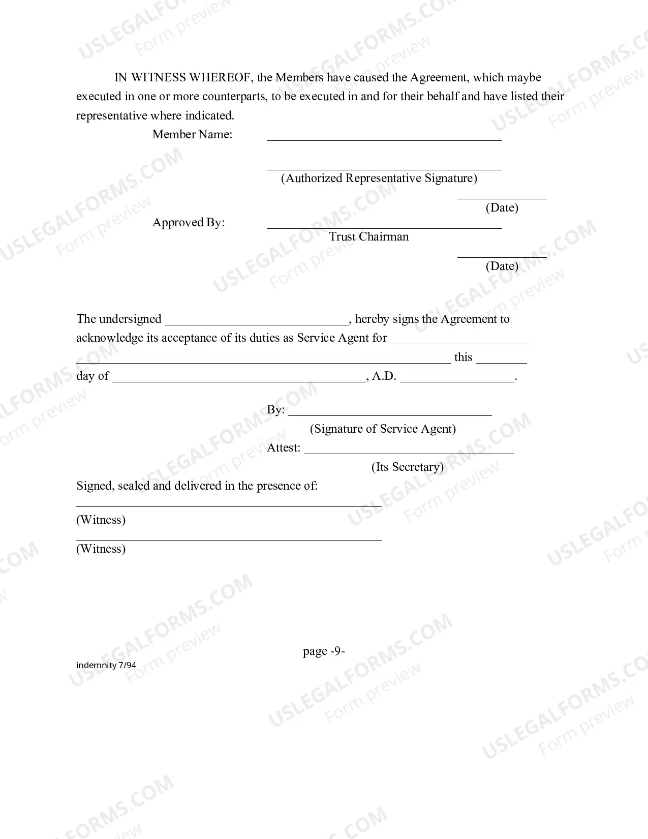 Preview Indemnity (Trust) Agreement