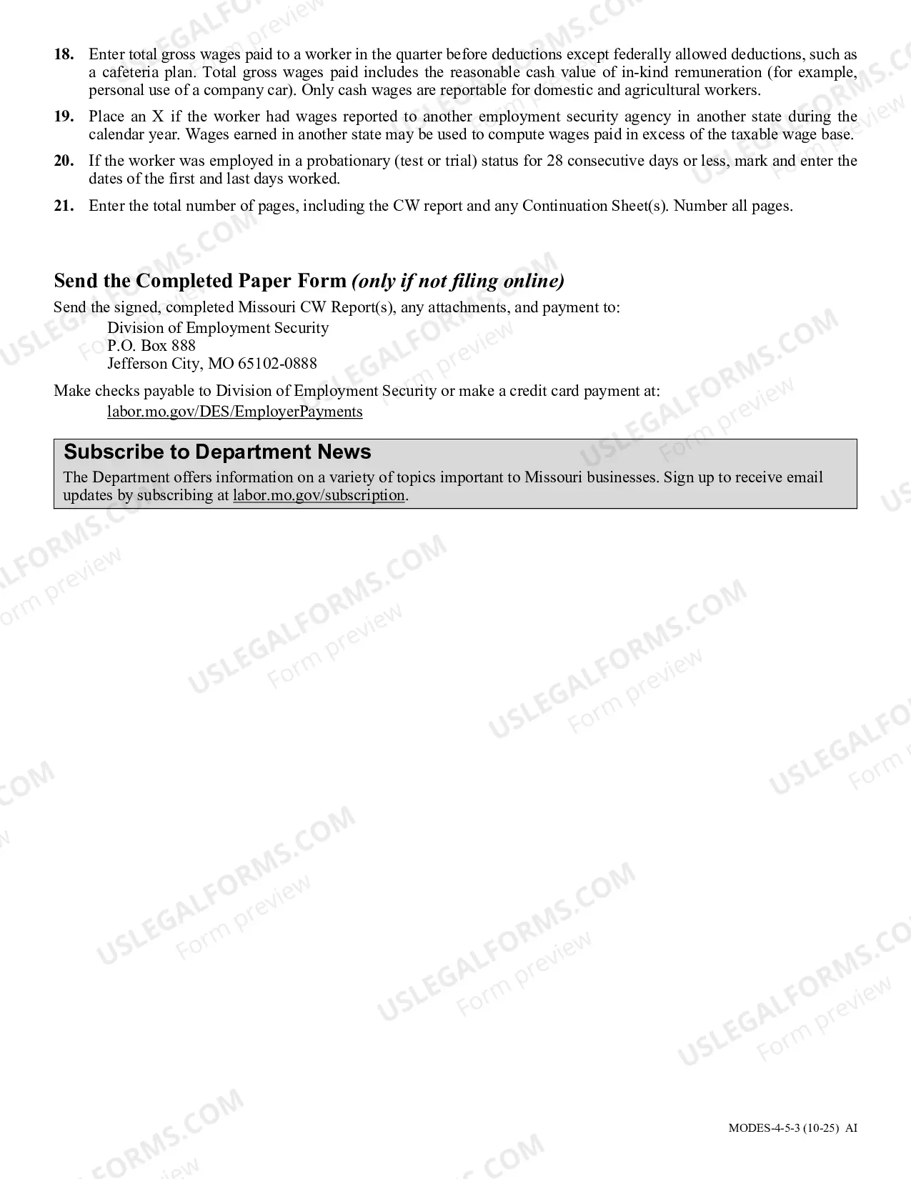 Preview Instruction for Quarterly Contribution and Wage Report
