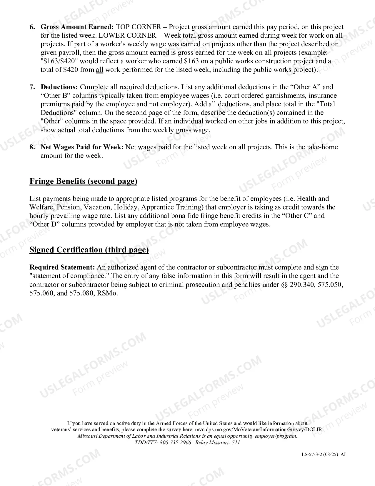 Preview Instruction Sheet for the Contract Payroll Form