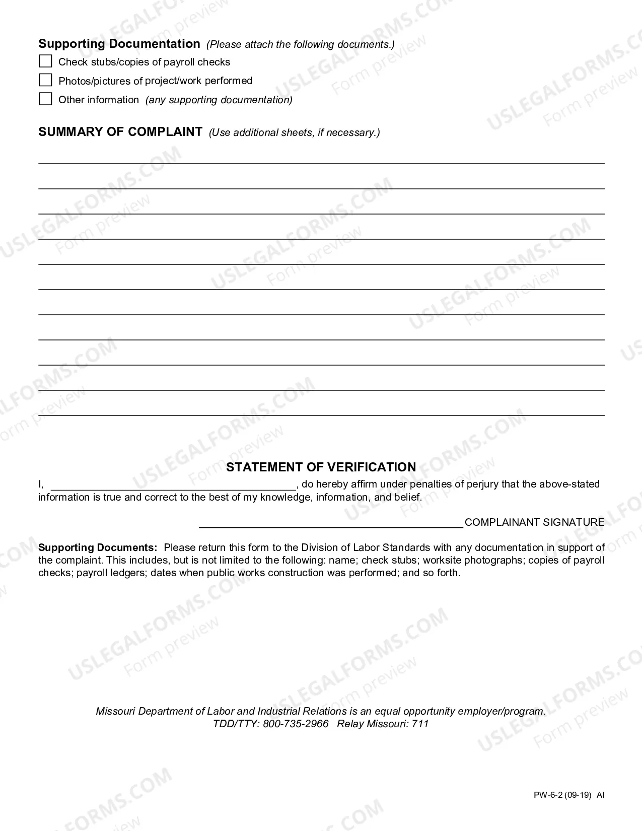 Preview Prevailing Wage Complaint Form