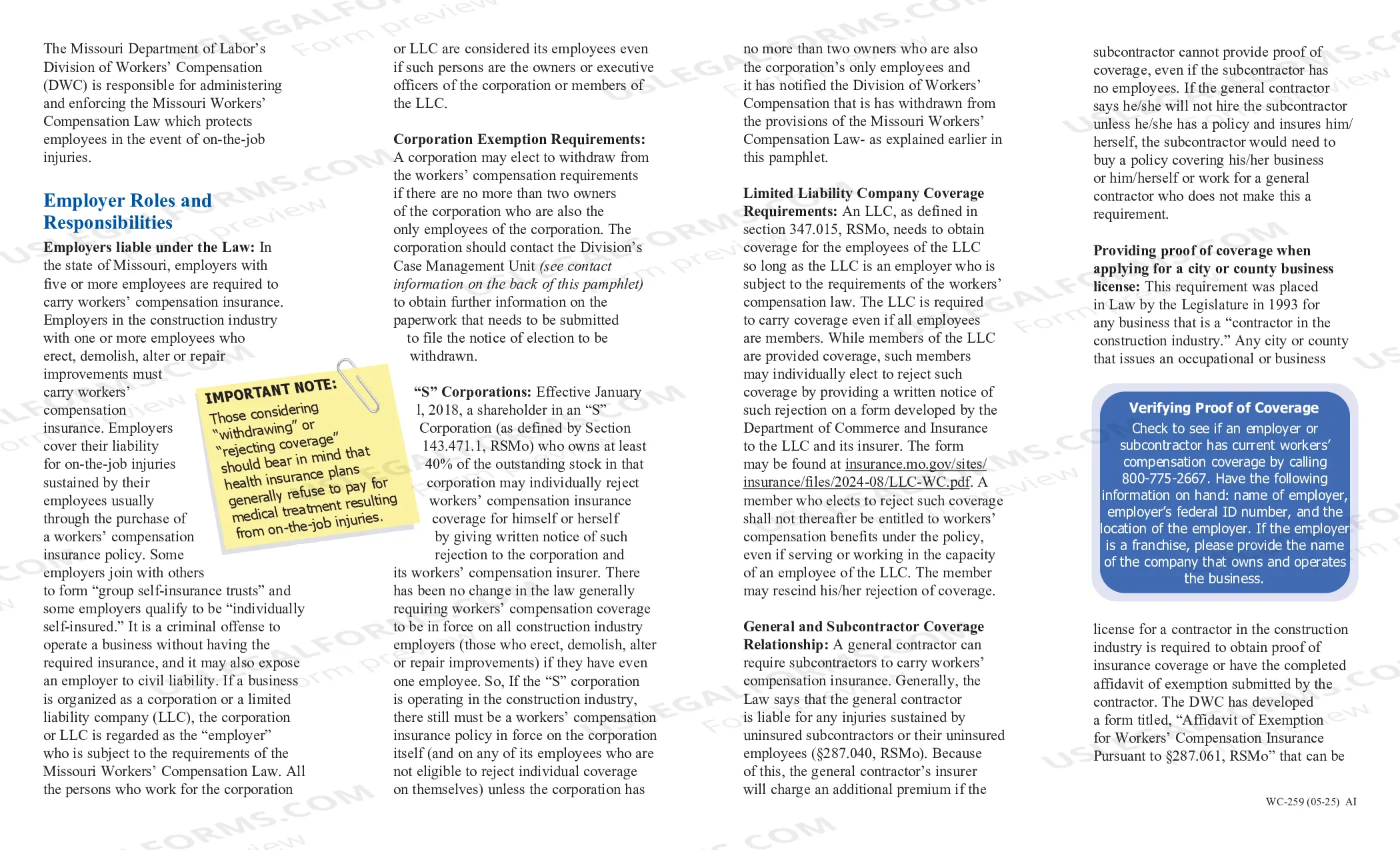 Preview Workers' Compensation Requirements For the Missouri Construction Industry