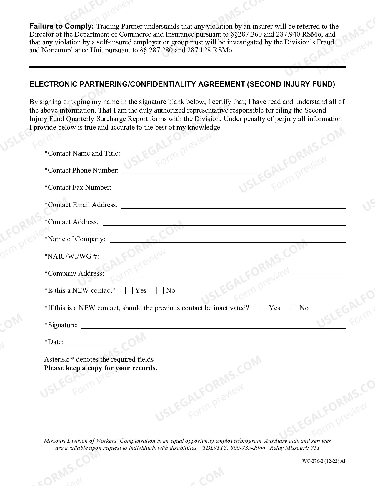Preview Electronic Partnering/Confidentiality Agreement (Second Injury Fund Surcharge)