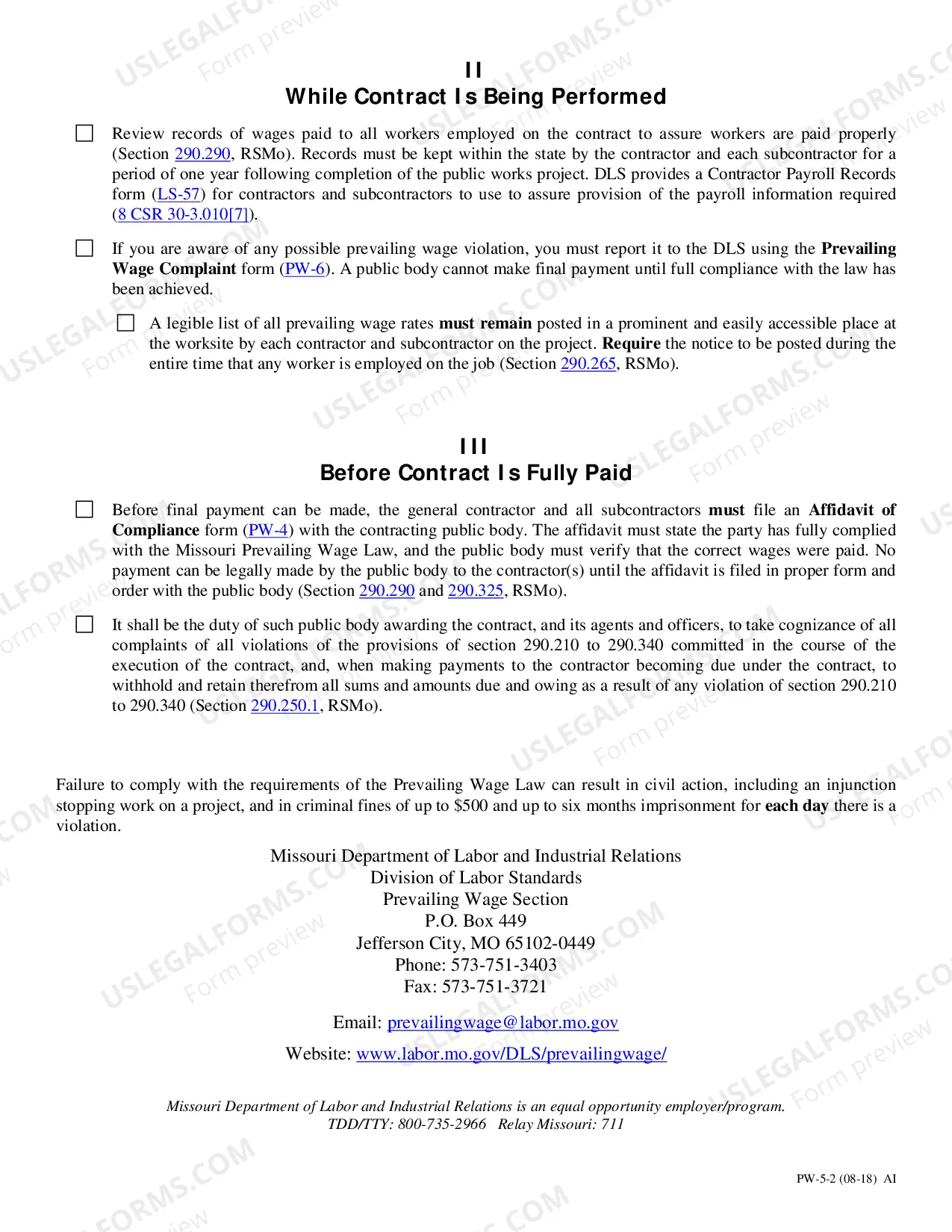 Preview Missouri Public Work Check-Off List