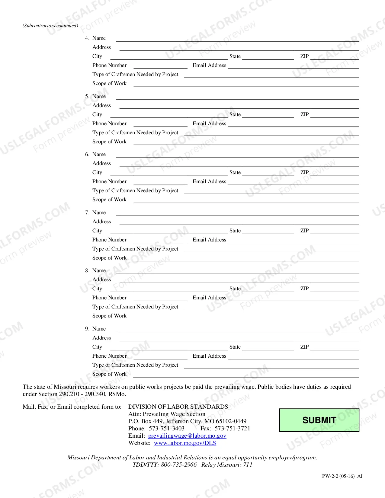 Preview Project Notification - Contractor Information