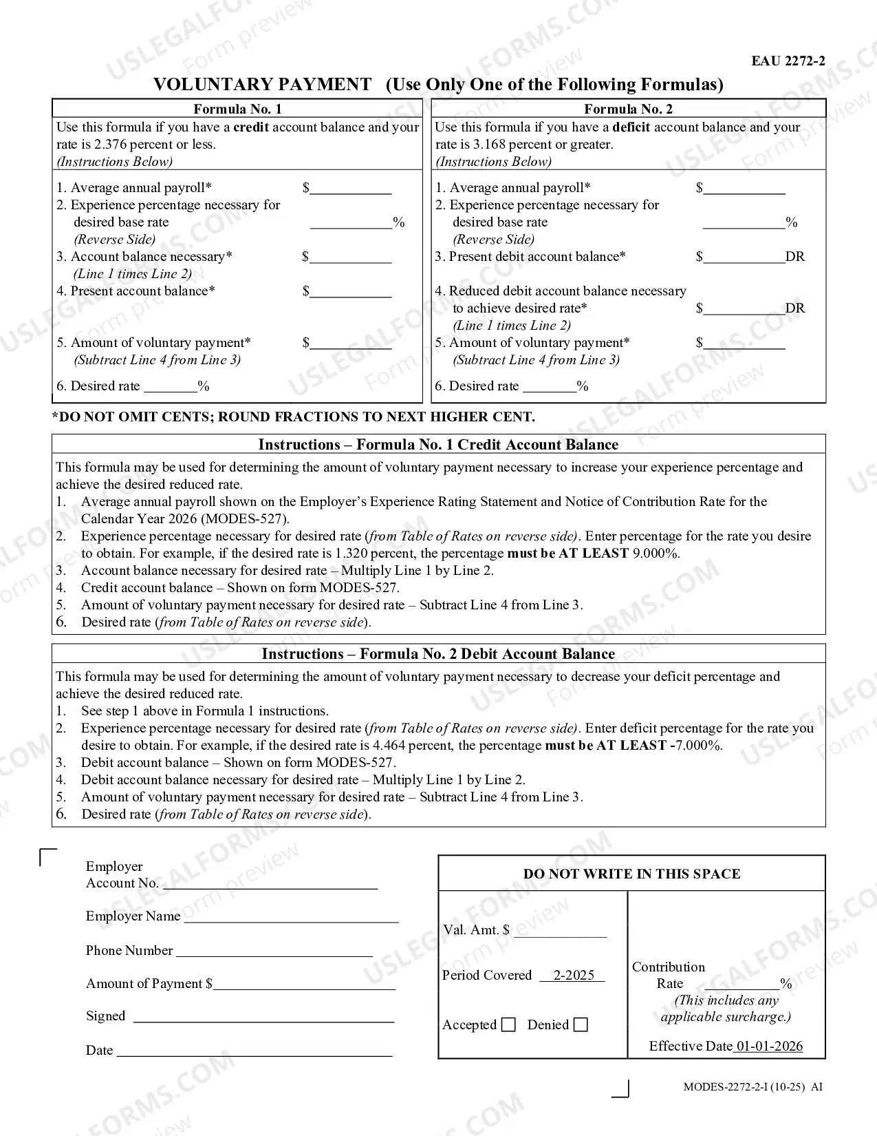 Preview Voluntary Payment Information and Work Sheet