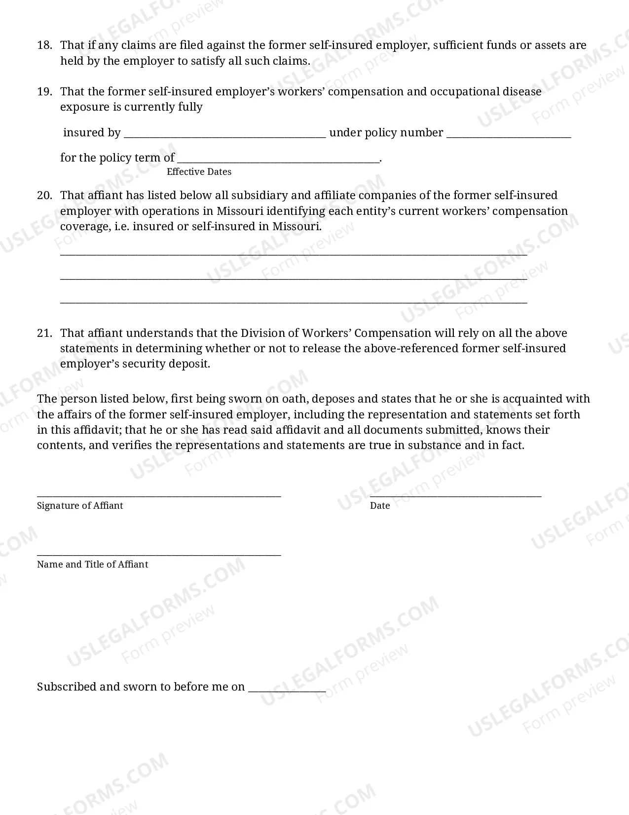 Preview Affidavit for Security Release