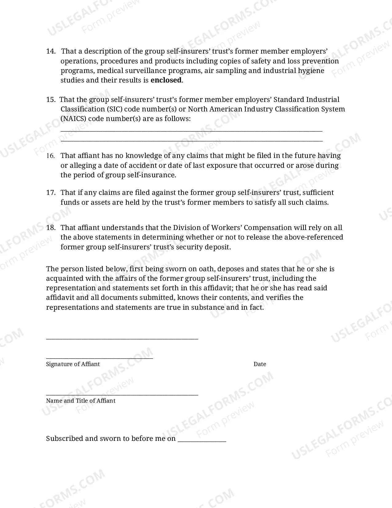 Preview Affidavit for Security Release - Group Trusts