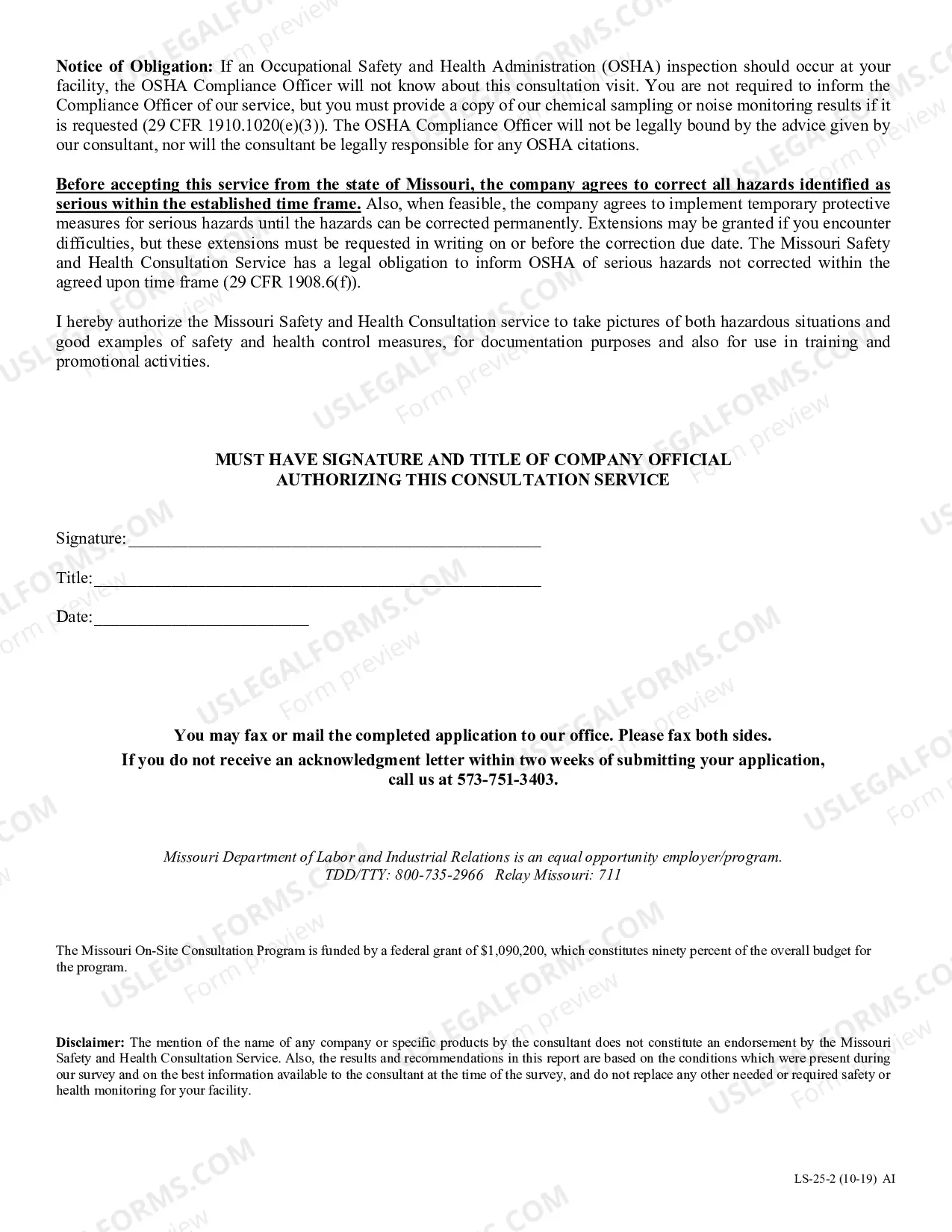 Preview Application for Consultation Service Form