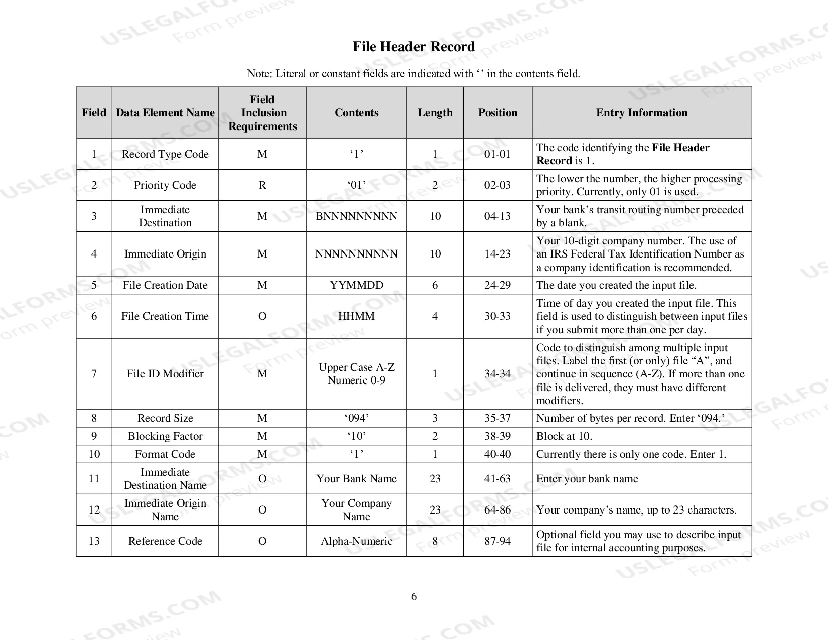 Preview Electronic File Specifications and Record Layout for ACH Credit Payments