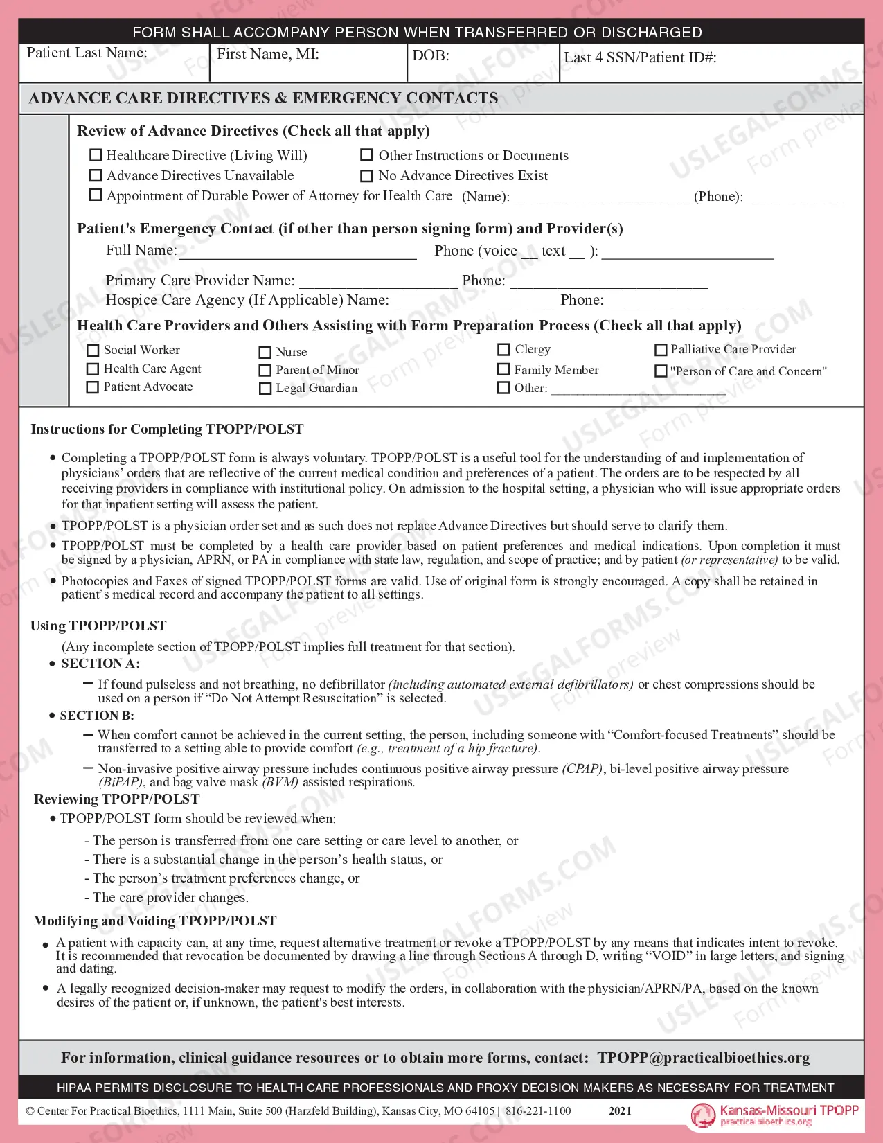 Preview Missouri Transportable Physician Orders for Patient Preferences