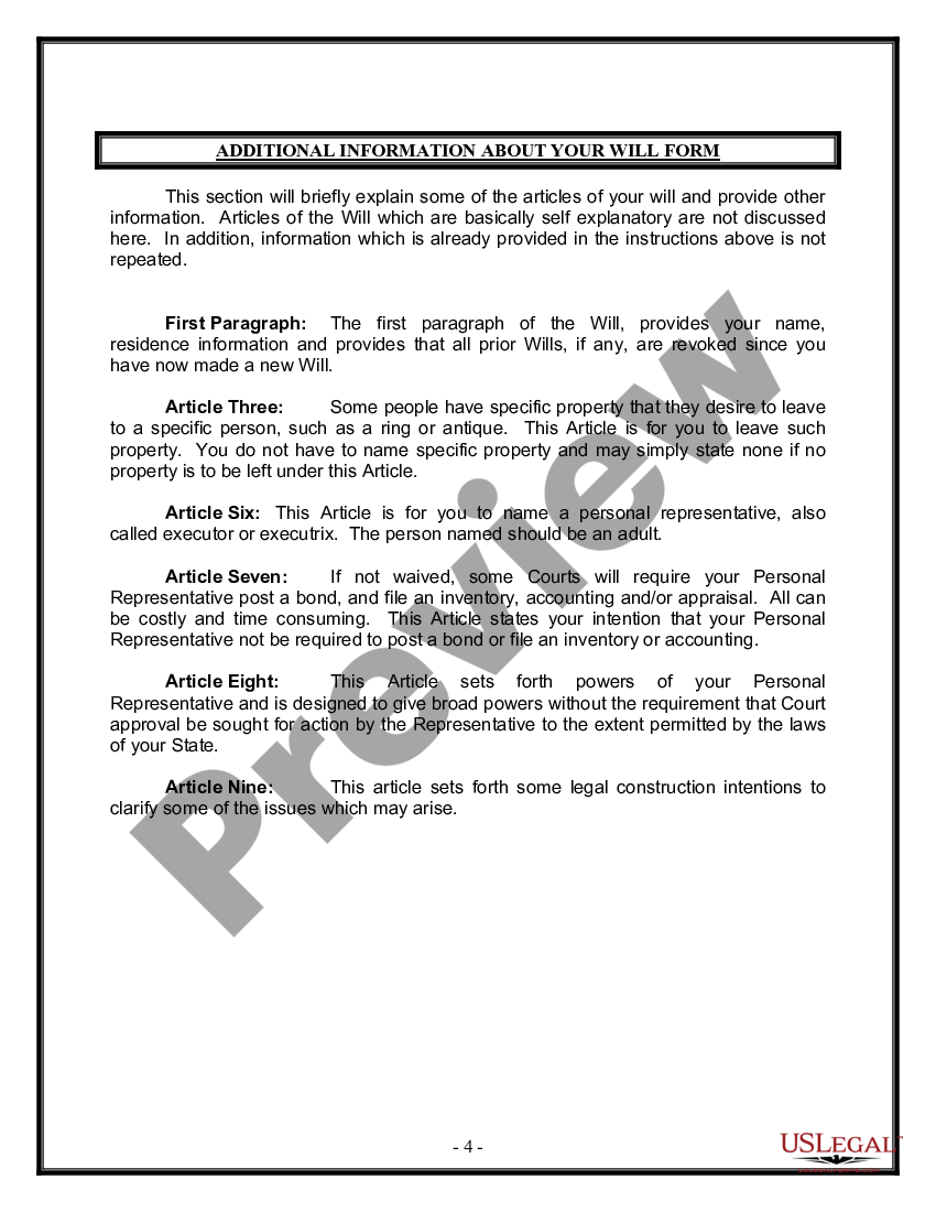 Missouri Legal Last Will And Testament Form For Single Person With No   4 