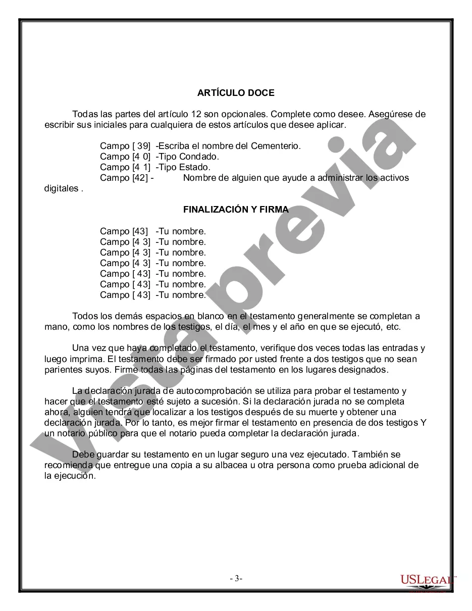 Preview Formulario Legal de Última Voluntad y Testamento para una Persona Soltera con Hijos Menores