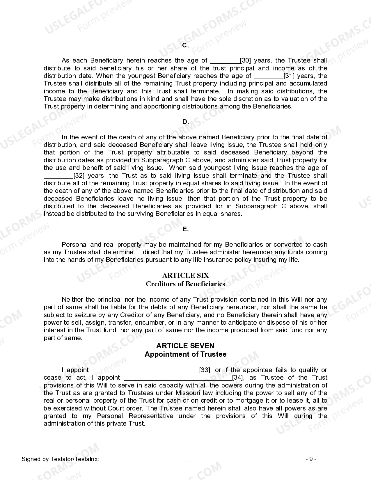 Preview Last Will and Testament for a Single Person with Minor Children