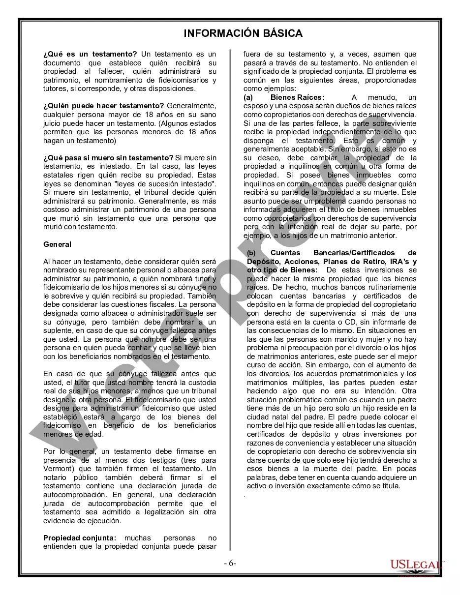Preview Formulario Legal de Última Voluntad y Testamento para Persona Soltera con Hijos Adultos y Menores
