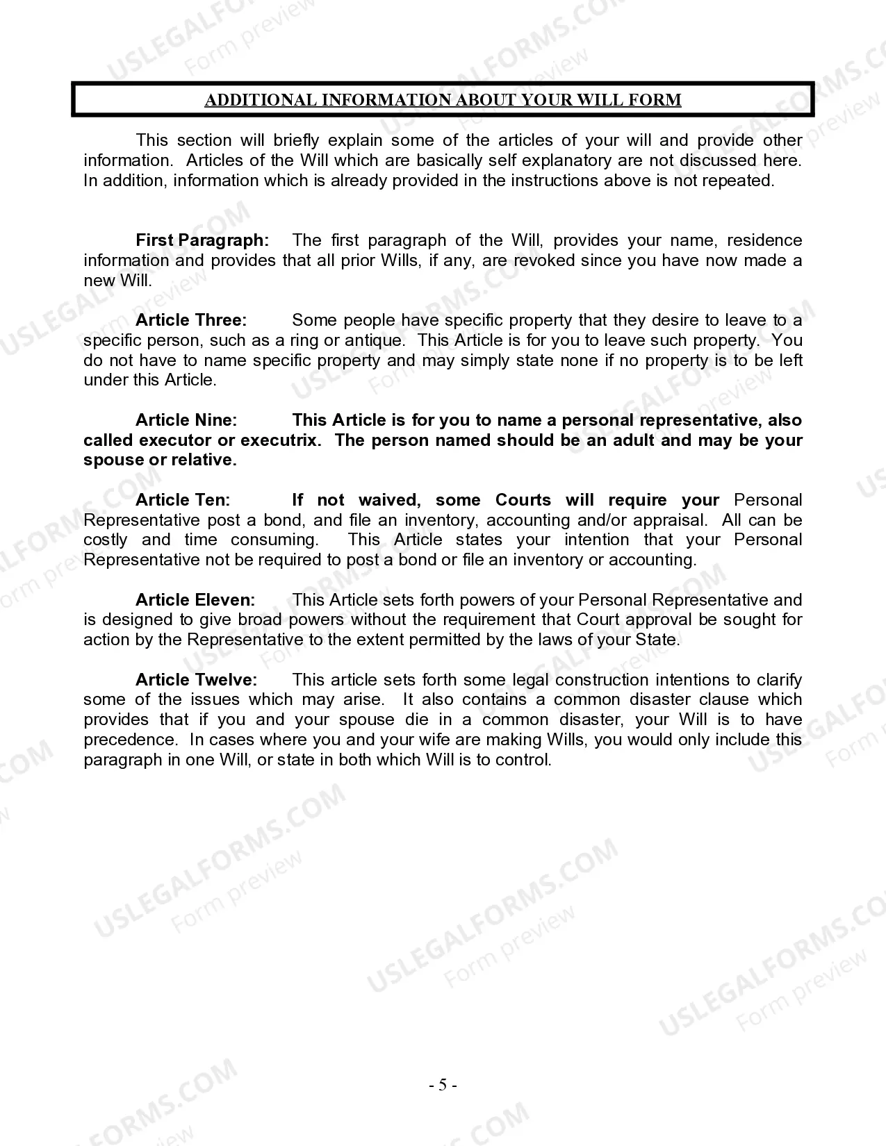 Preview Last Will and Testament for Single Person with Adult and Minor Children