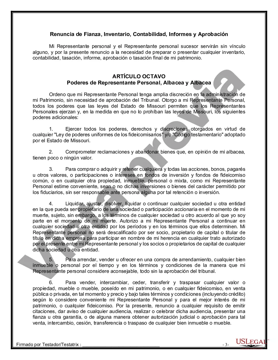 Preview Formulario Legal de Última Voluntad y Testamento para Persona Soltera con Hijos Adultos