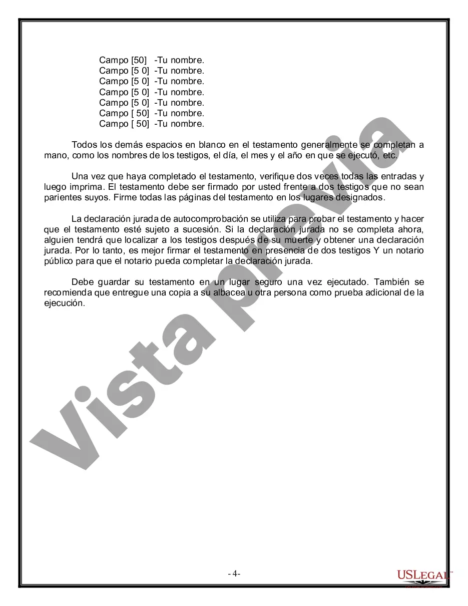 Preview Última voluntad y testamento legal para persona casada con hijos menores de edad de un matrimonio anterior