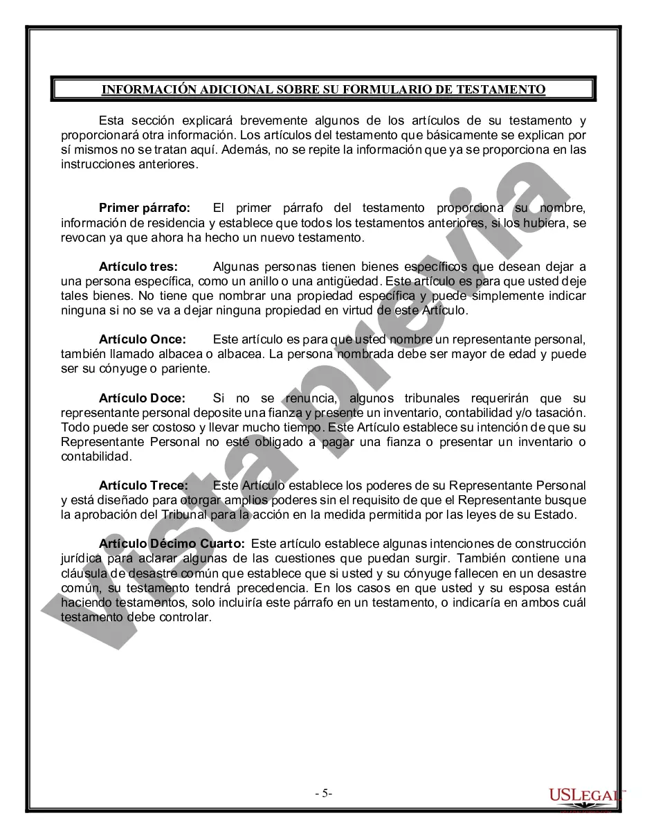 Preview Última voluntad y testamento legal para persona casada con hijos menores de edad de un matrimonio anterior