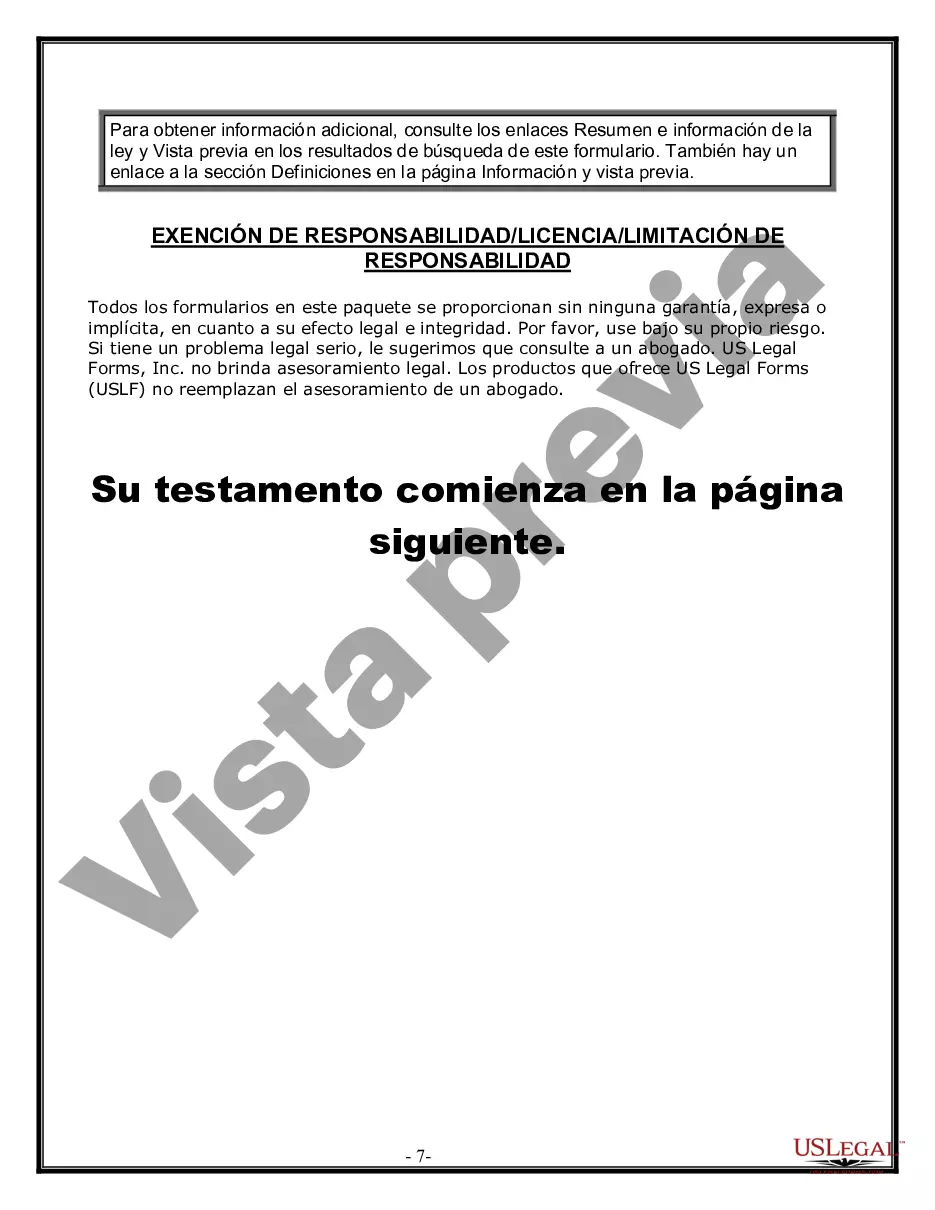 Preview Última voluntad y testamento legal para persona casada con hijos menores de edad de un matrimonio anterior