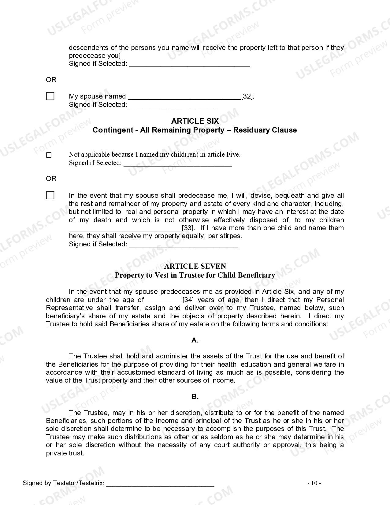 Preview Last Will and Testament for Married person with Minor Children from Prior Marriage