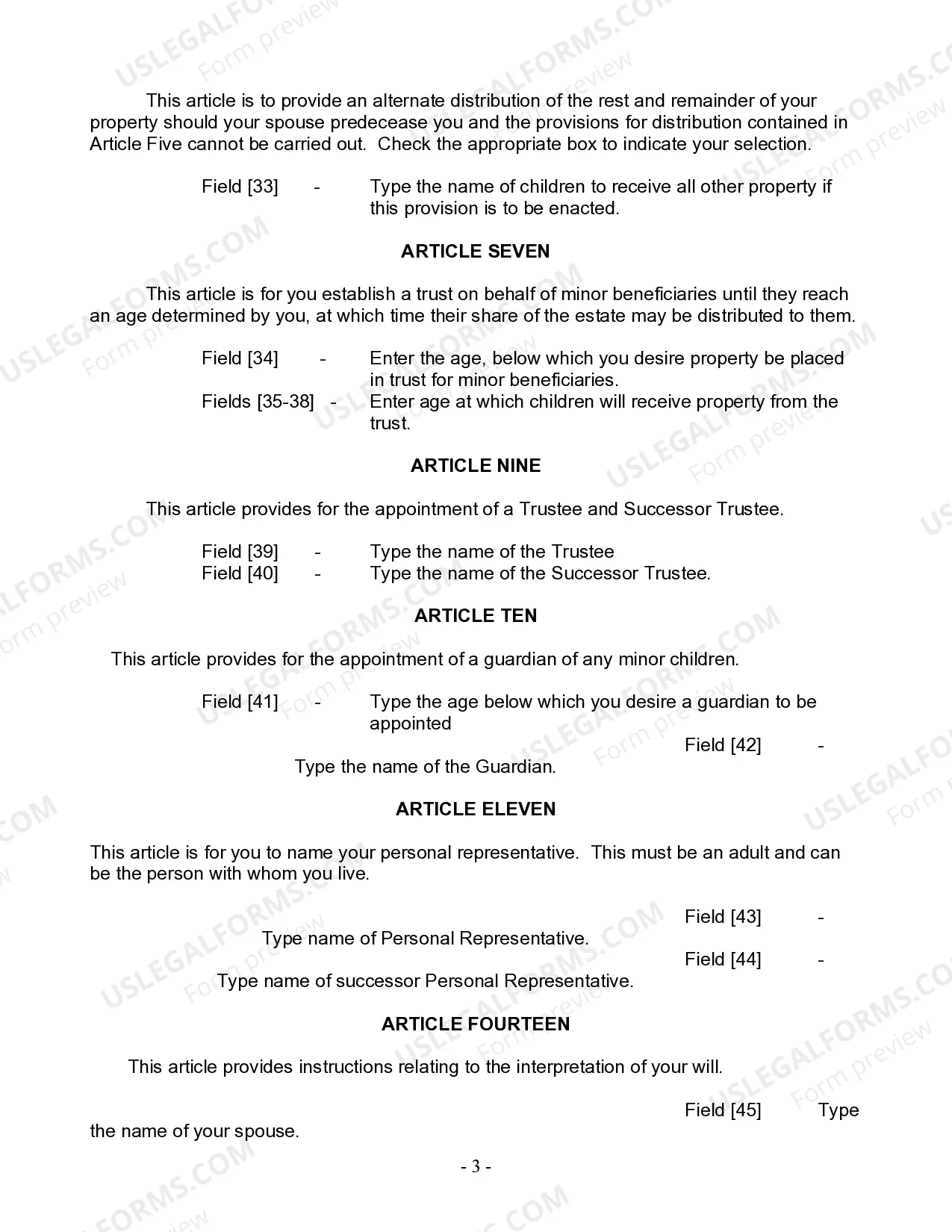 Preview Last Will and Testament for Married person with Minor Children from Prior Marriage
