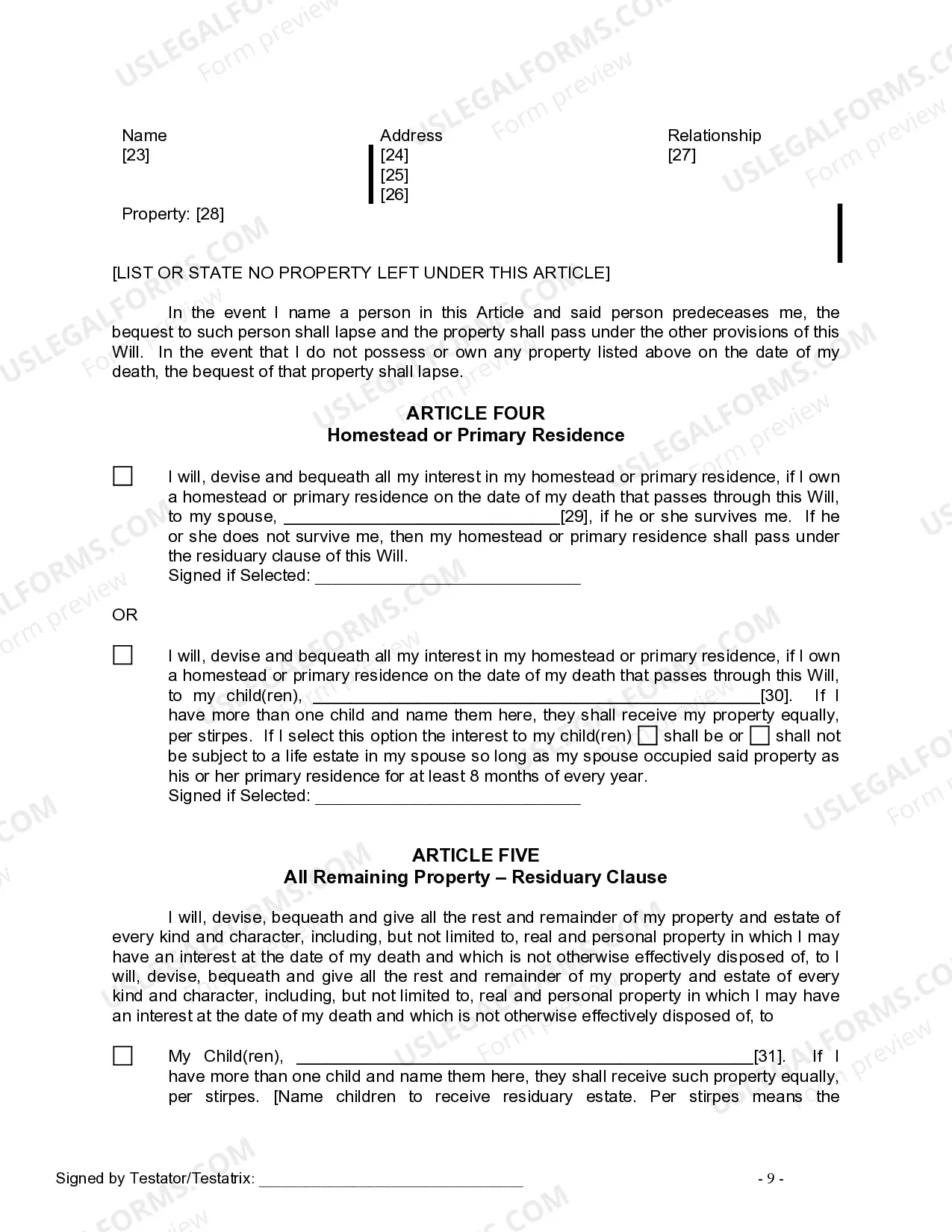 Preview Last Will and Testament for Married person with Minor Children from Prior Marriage