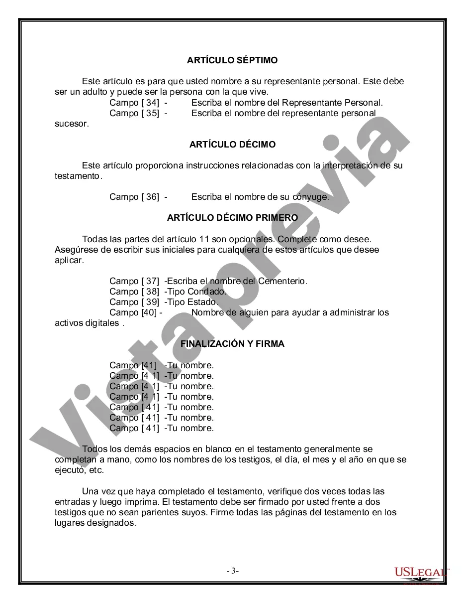 Preview Formulario de última voluntad y testamento legal para una persona casada con hijos adultos de un matrimonio anterior